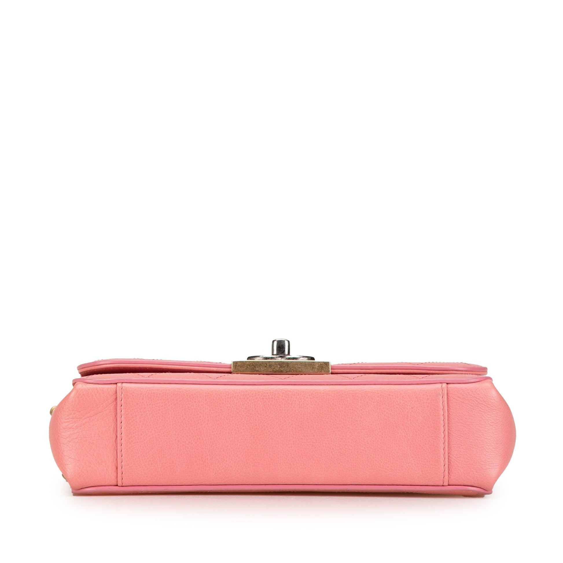 Pink Chanel Quilted Calfskin Straight Lined Flap Crossbody Bag