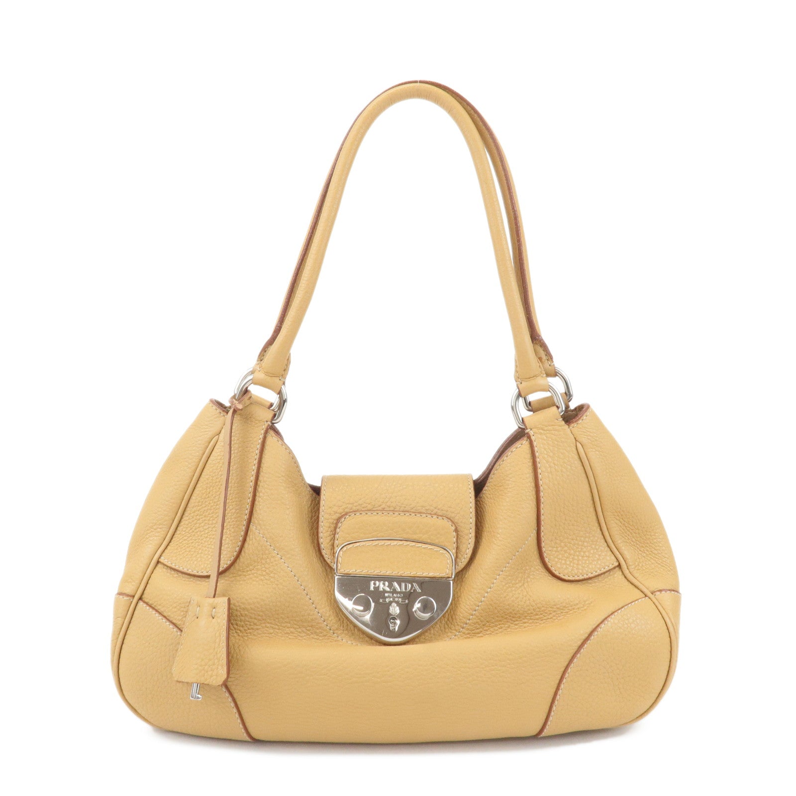 Shoulder Bag Hand Bag HDW d Leather Beige Silver