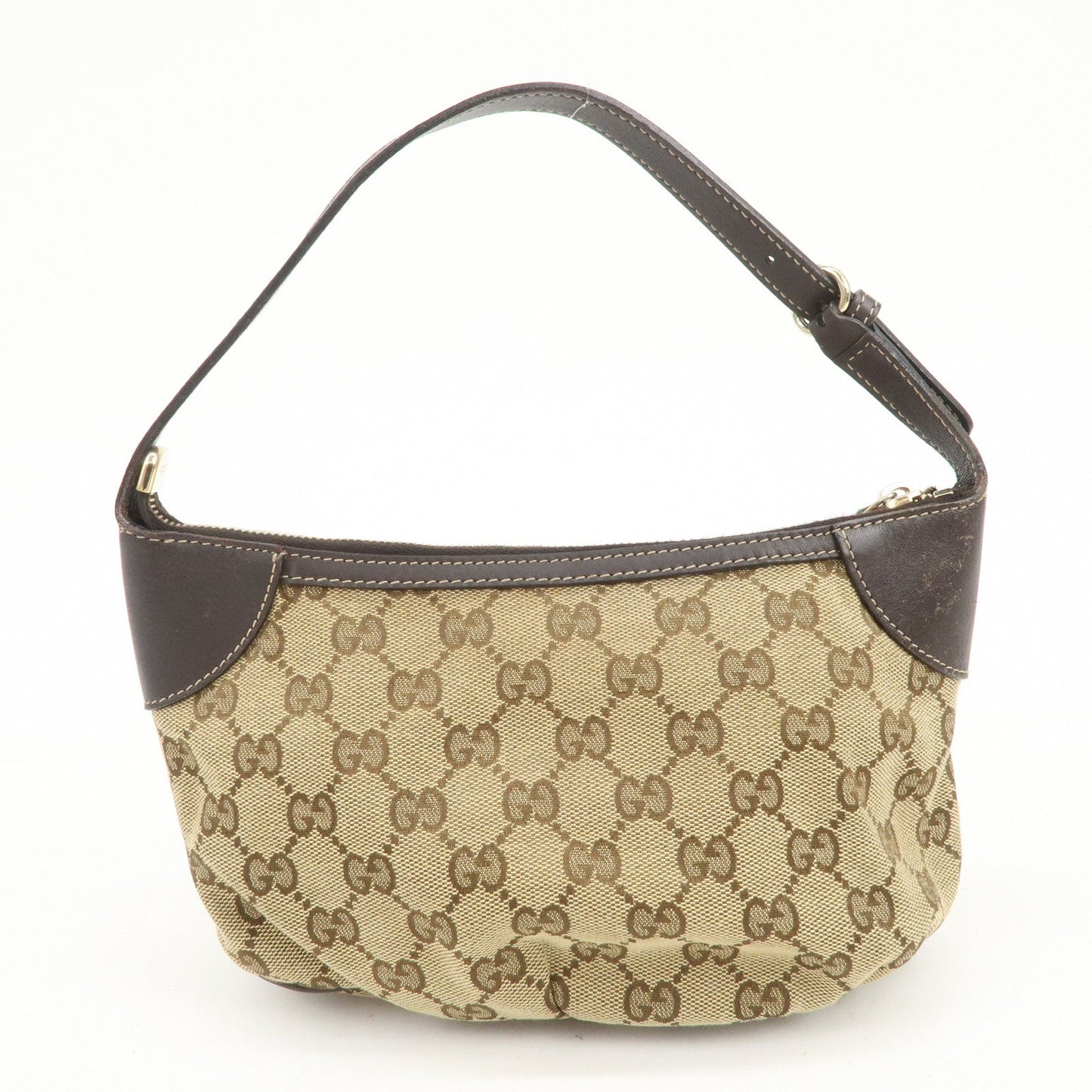 GUCCI Sherry Leather Accessory Poach Hand Bag Brown 224093