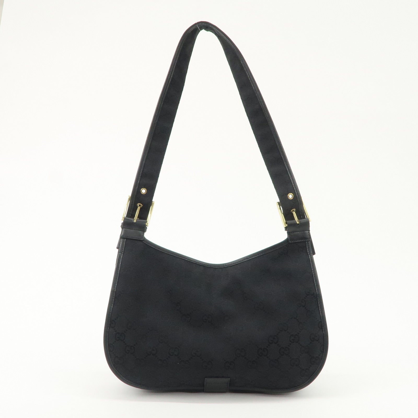 GUCCI GG Canvas Leather Shoulder Bag Hand Bag Black 90665