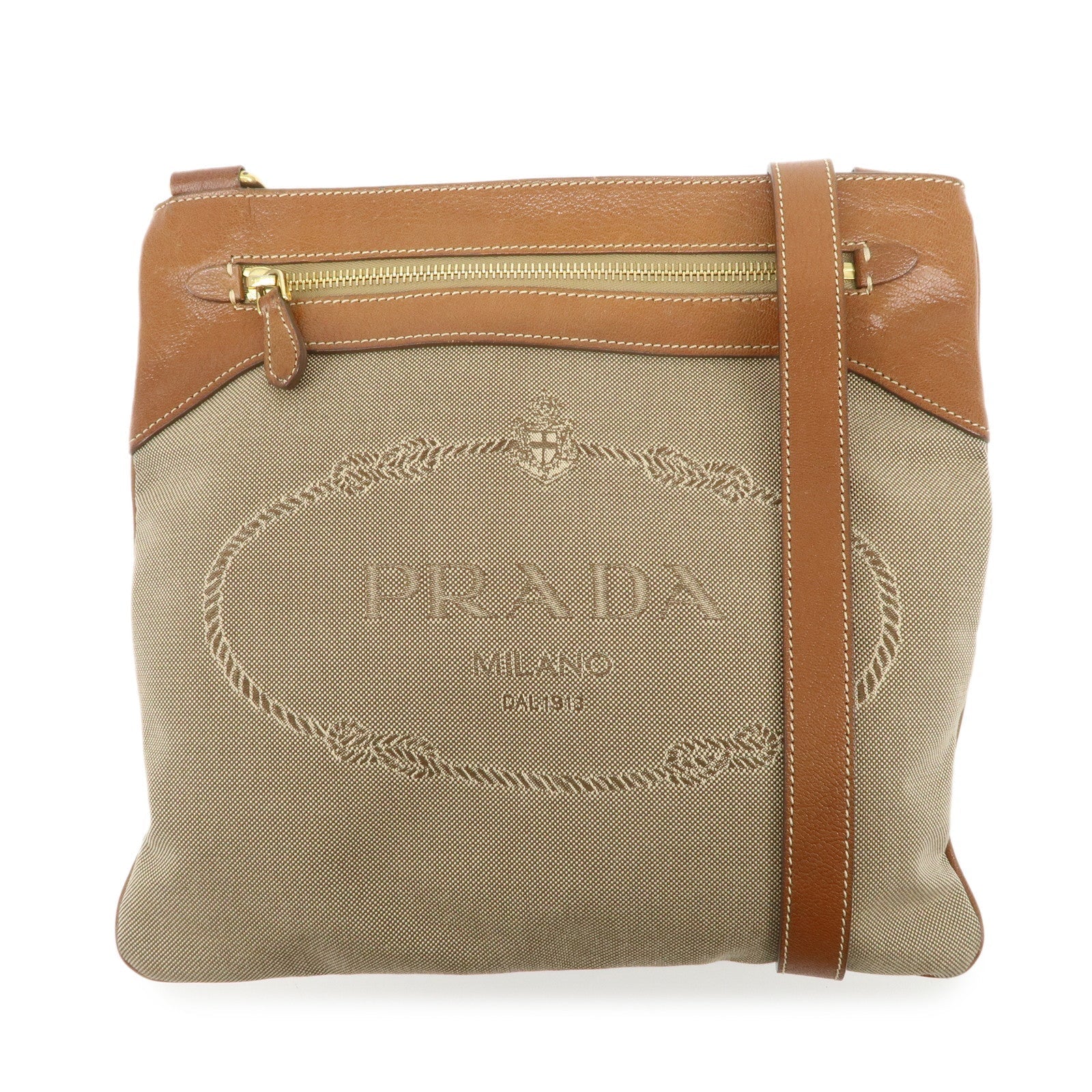 Crossbody Bag Jacquard Shoulder Bag Leather Brown Beige