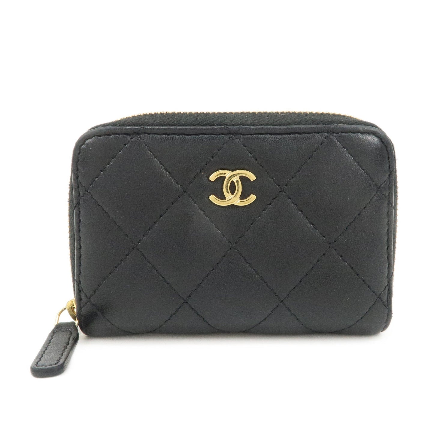 CHANEL Matelasse Lamb Skin Round Zippy Coin Case Black A84511