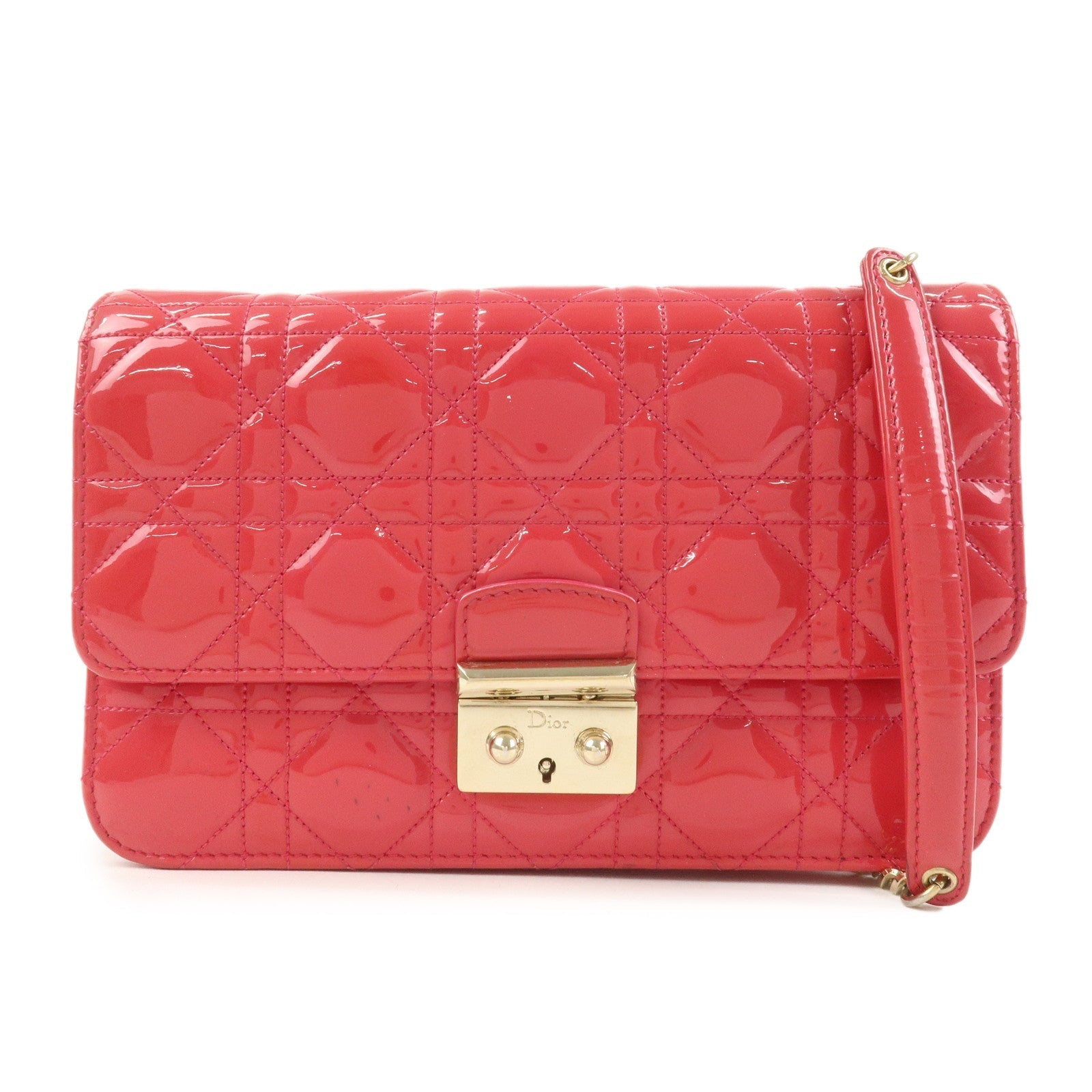 Dior Shoulder Bag Christian Cannage New Lock Leather Patent Chain