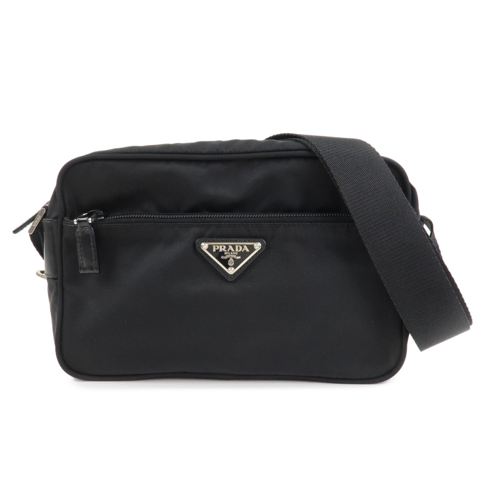 Shoulder Bag Triangle d Leather Nylon Black