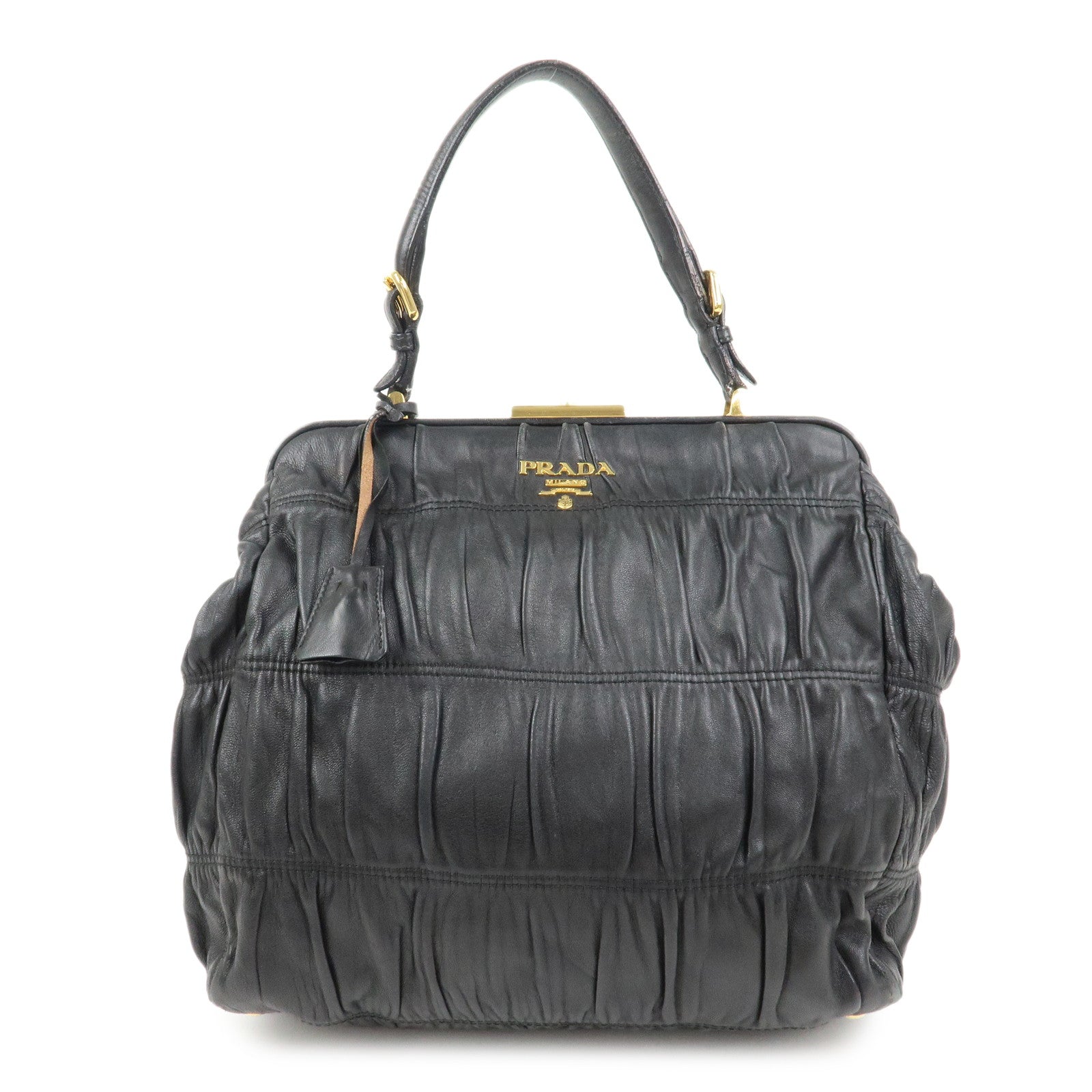 Shoulder Bag Nappa Gathered Hand Bag Leather Black Logo