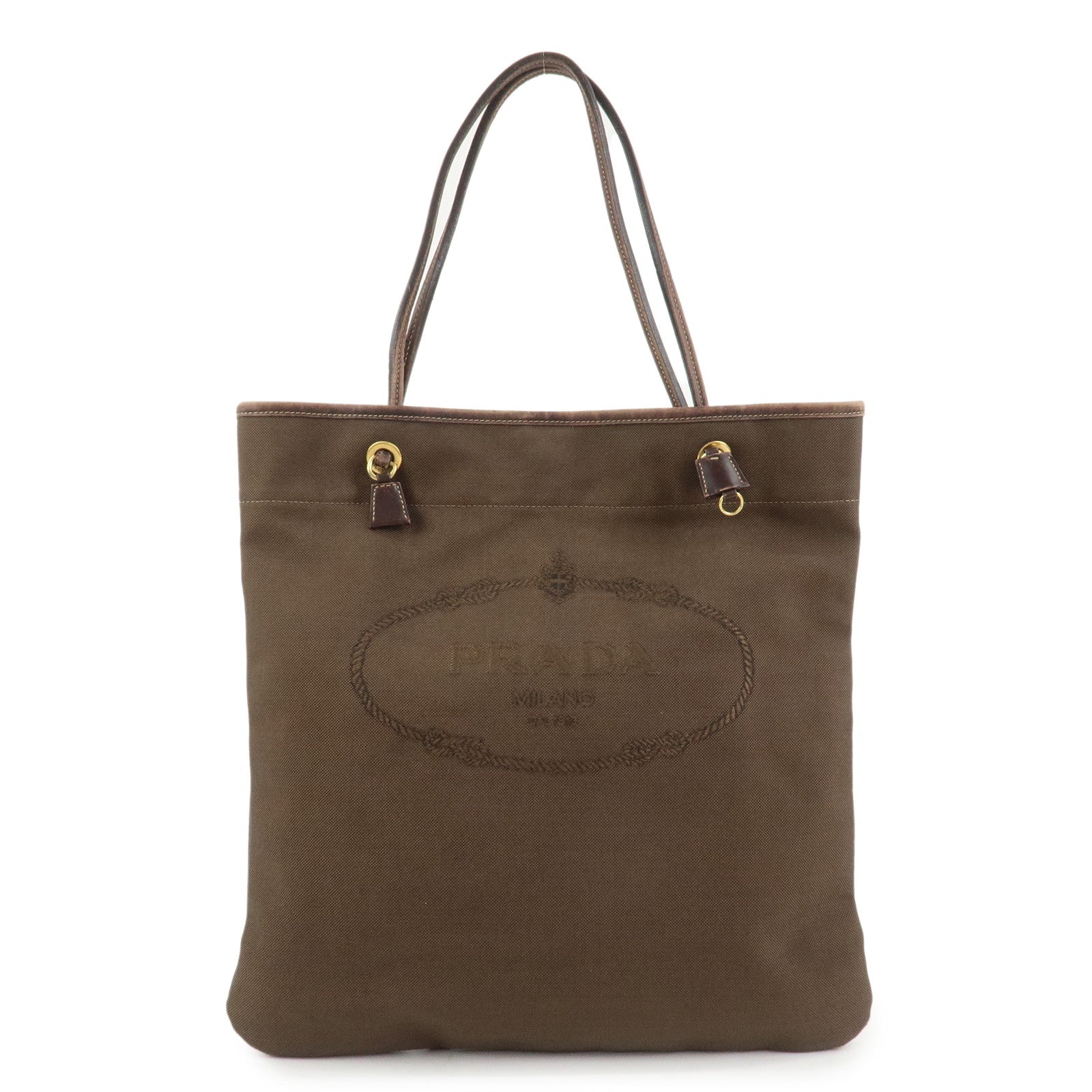 Tote Bag Jacauard Shoulder Bag Leather Canvas Brown
