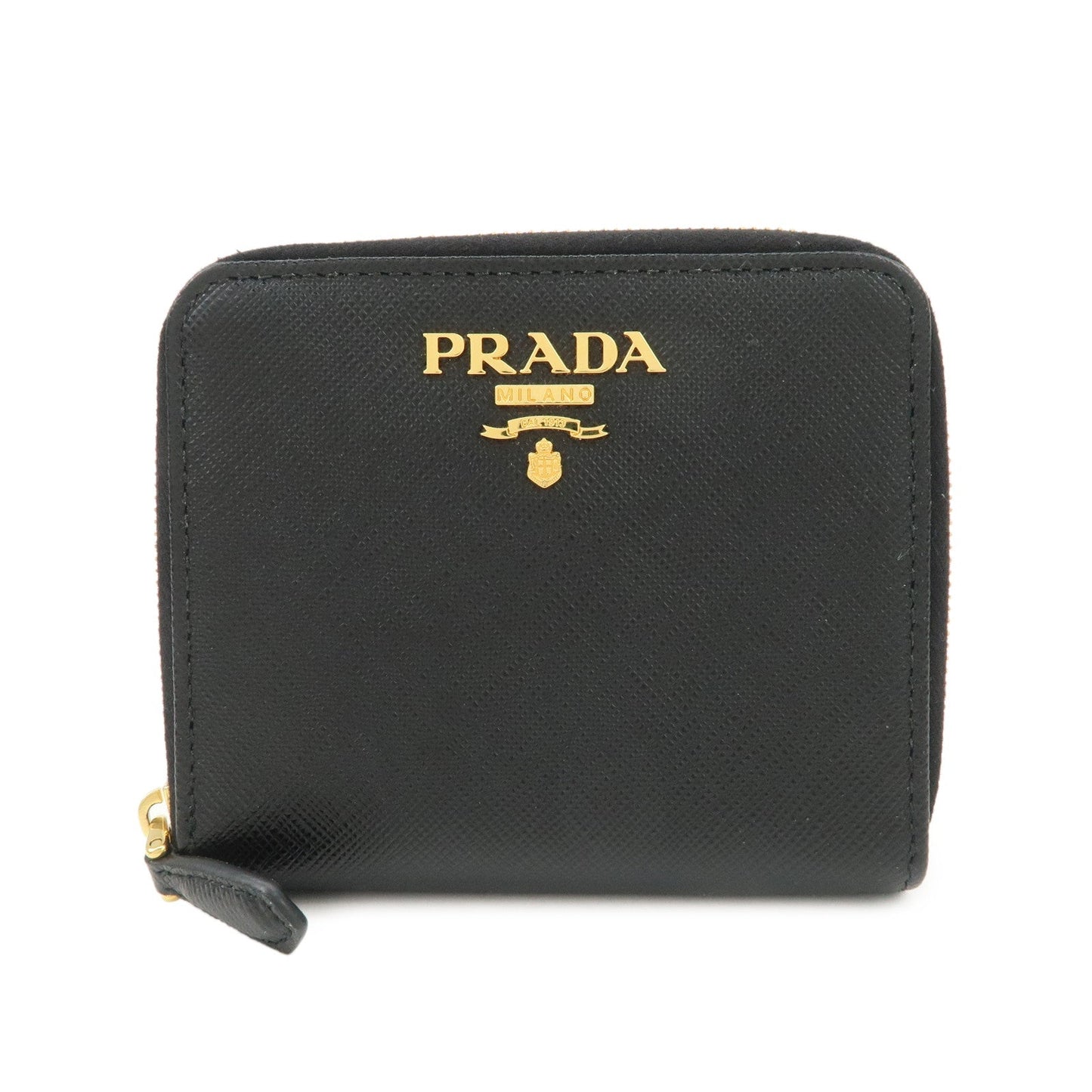 Round Zippy Wallet Leather Saffiano Black Handbag