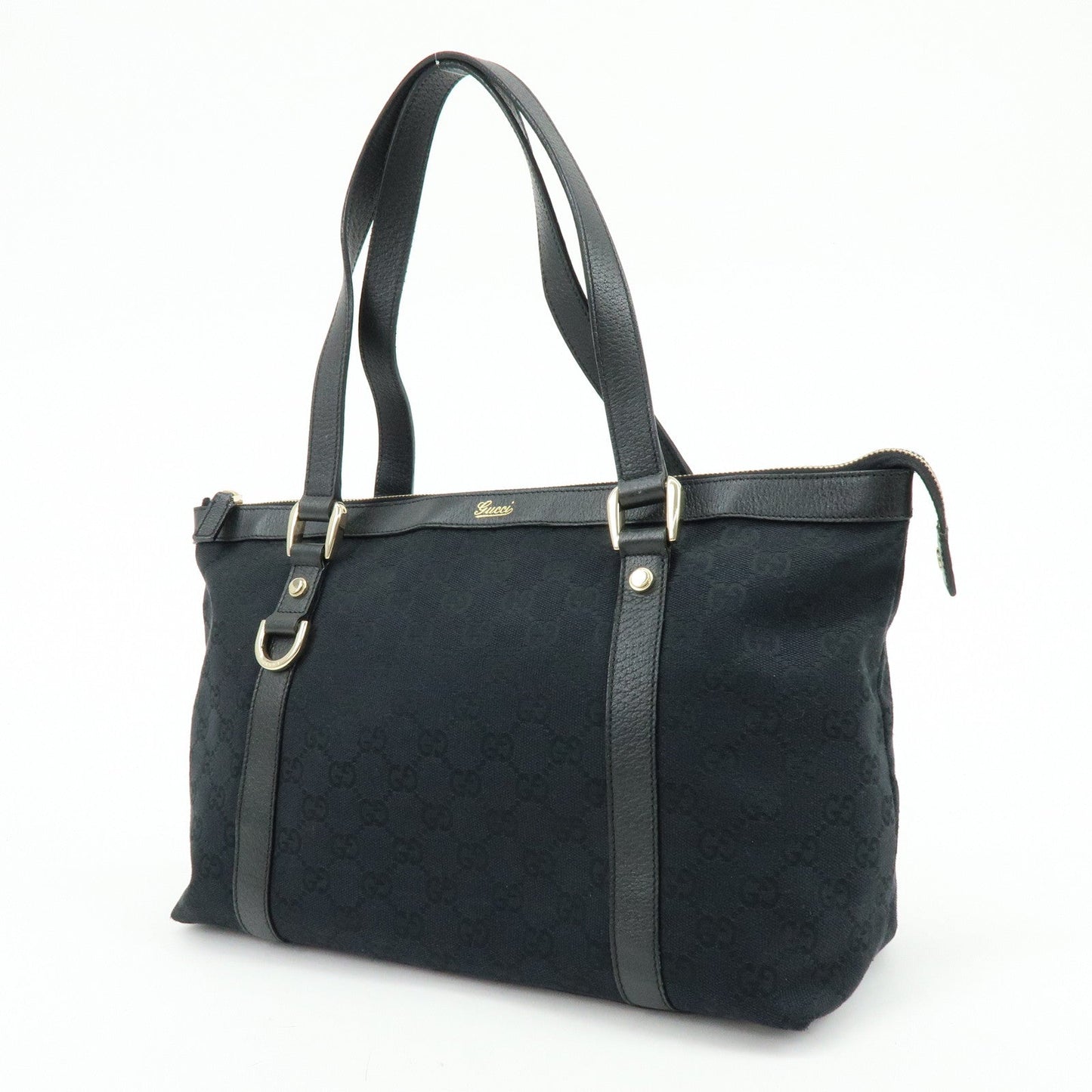 GUCCI Abbey GG Canvas Leather Tote Bag Shoulder Bag Black 141470