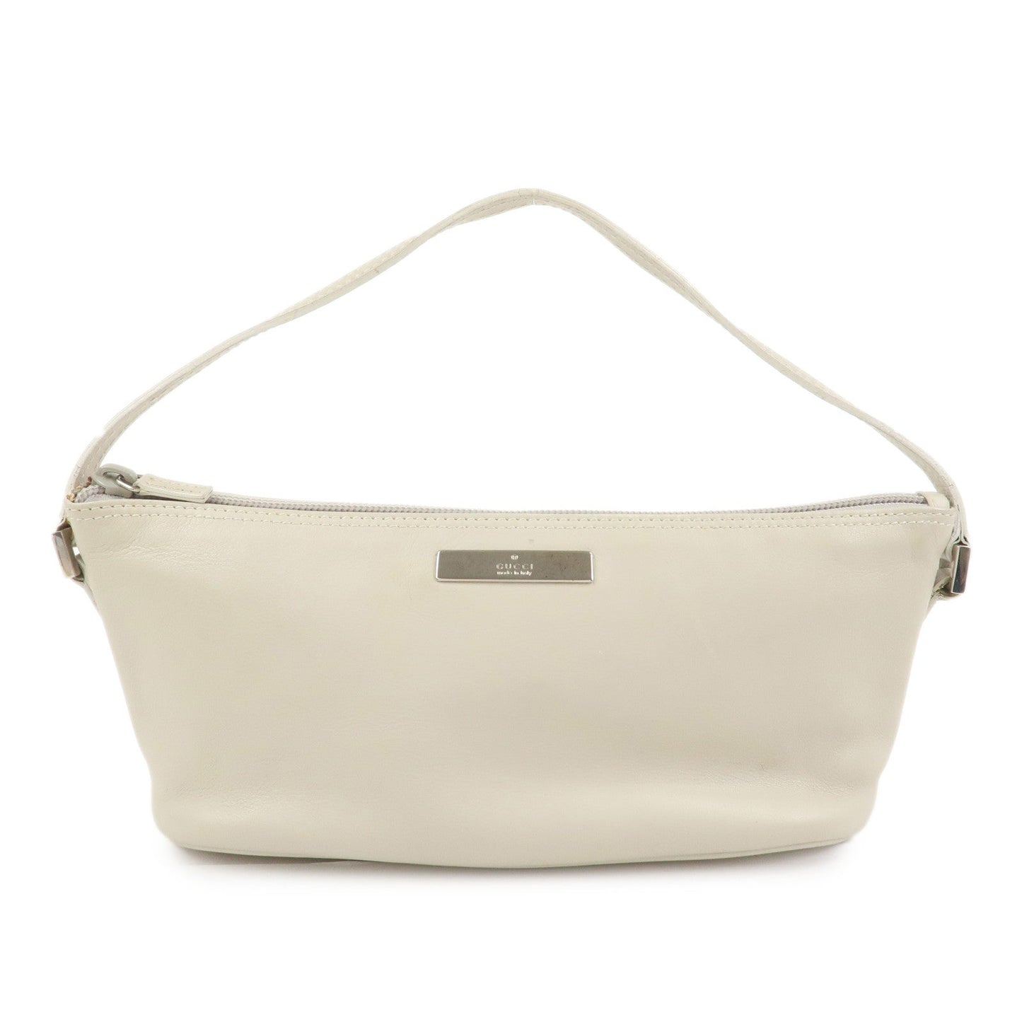 GUCCI Boat Bag Leather Pouch Hand Bag Ivory 039??1103