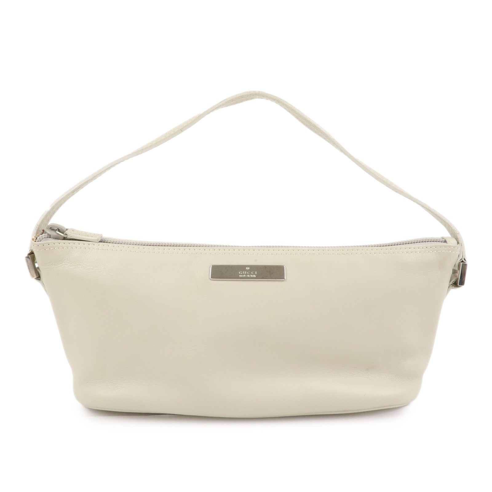 GUCCI Boat Bag Leather Pouch Hand Bag Ivory 039??1103