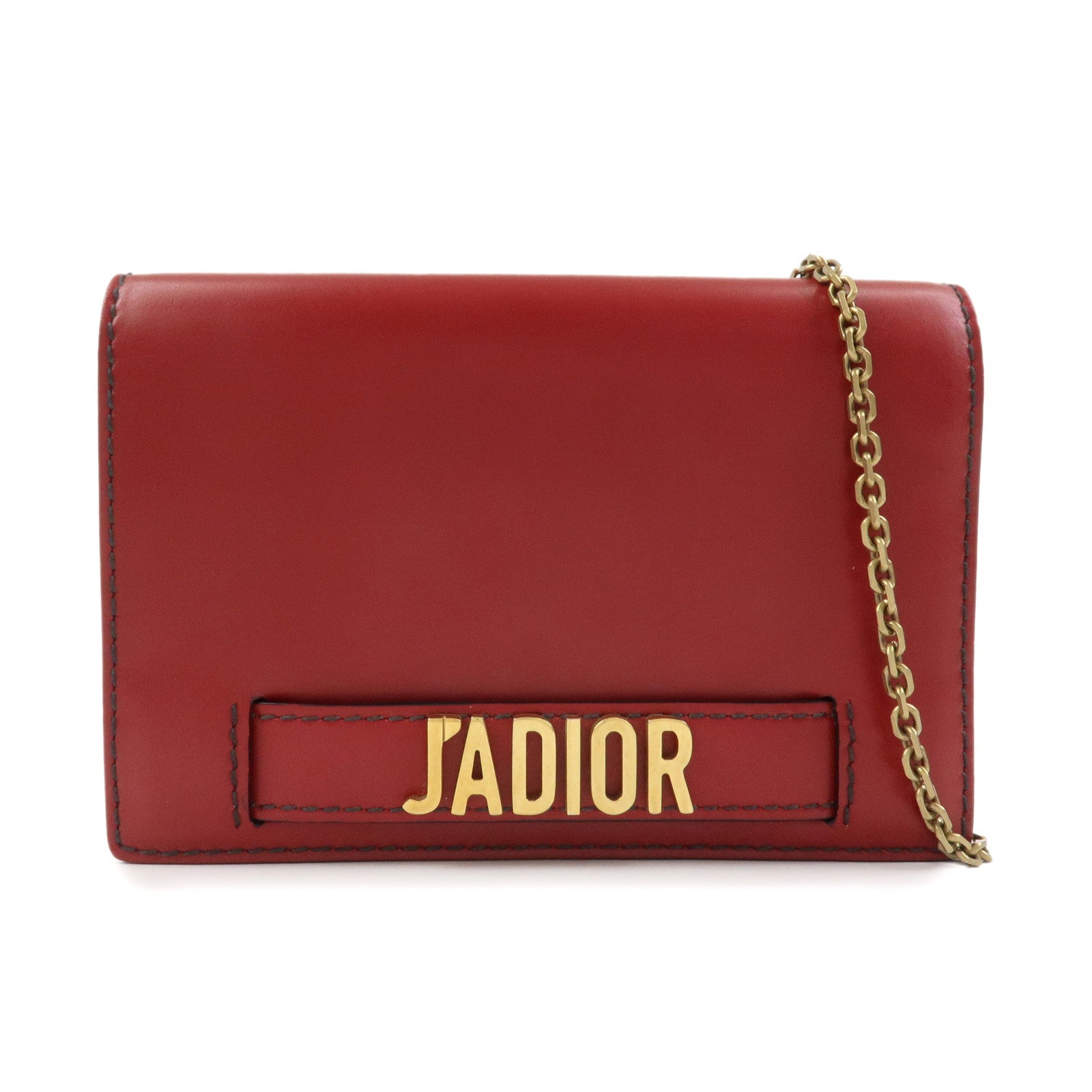 Dior Shoulder Bag Christian J’A Wallet WOC Leather Red Chain