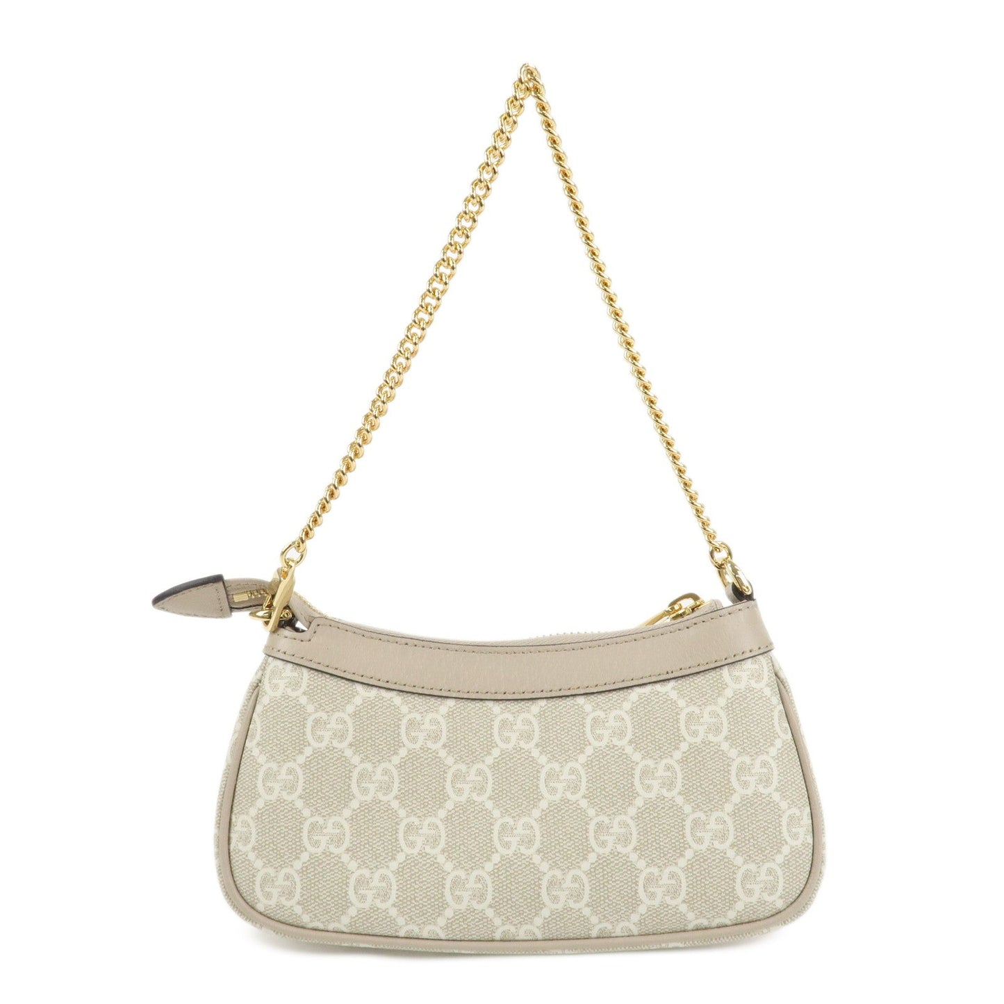 GUCCI Leather GG Supreme Chain Pouch Hand Bag Beige Brown 764960