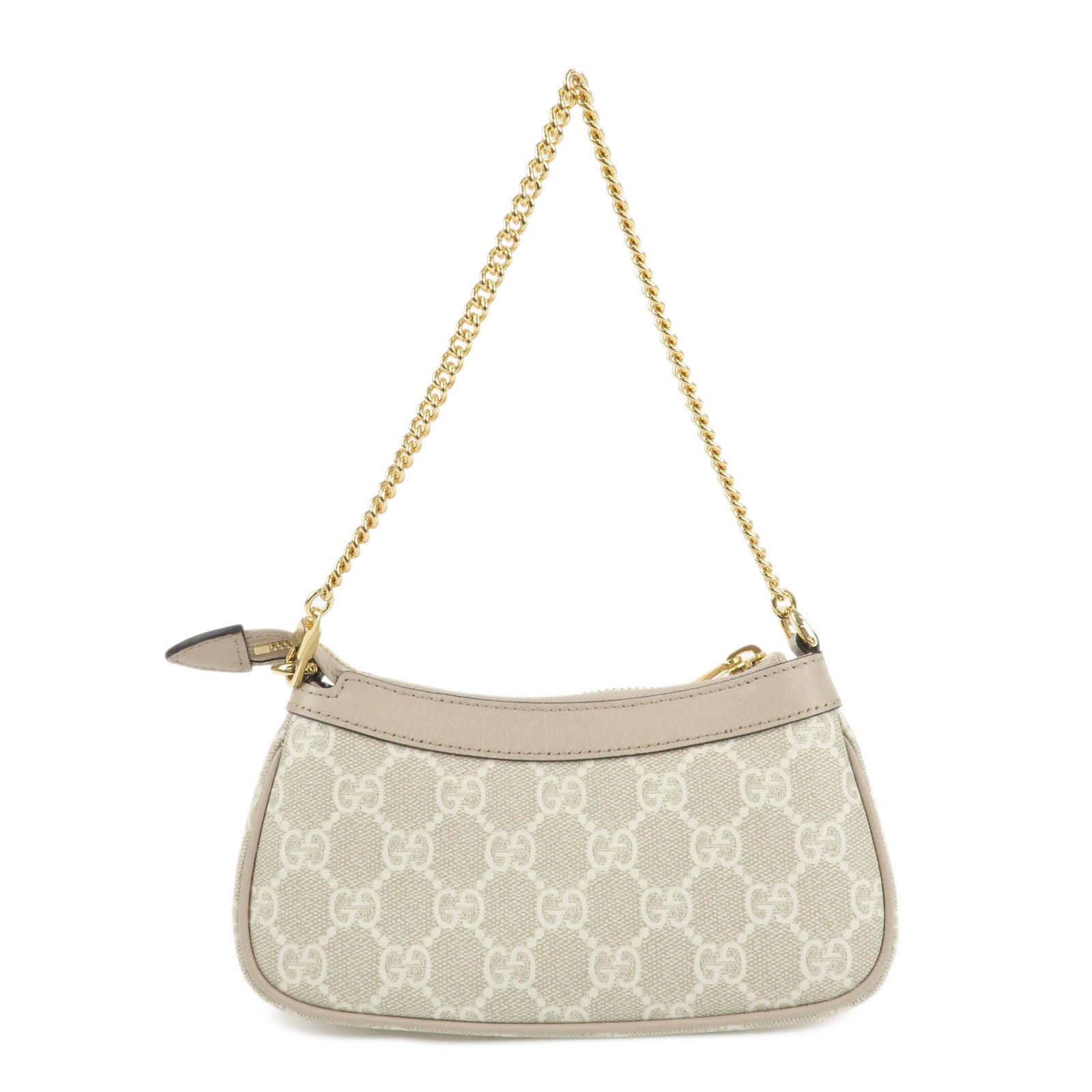 GUCCI Leather GG Supreme Chain Pouch Hand Bag Beige Brown 764960