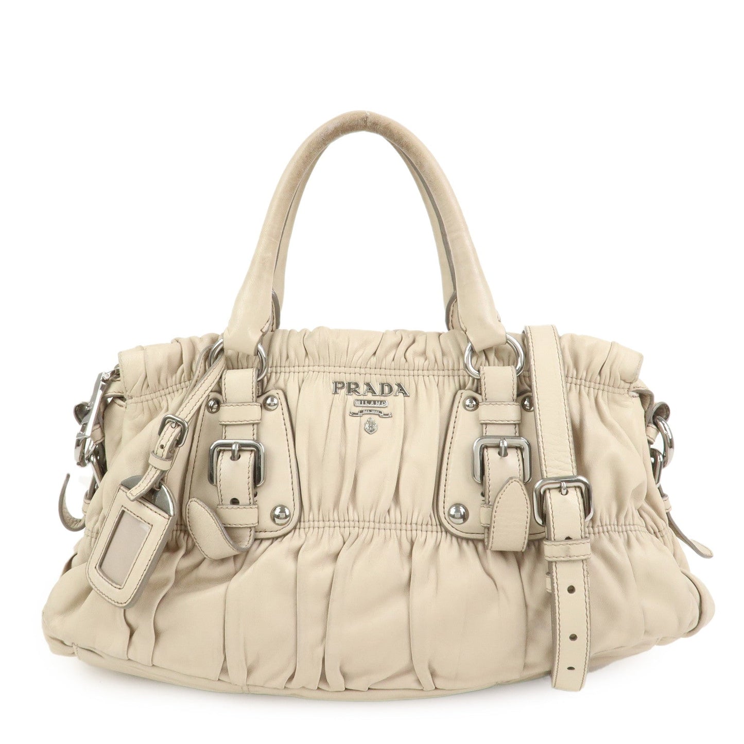 Tote Bag Nappa Gathered 2Way Tote Shoulder Bag Leather Beige