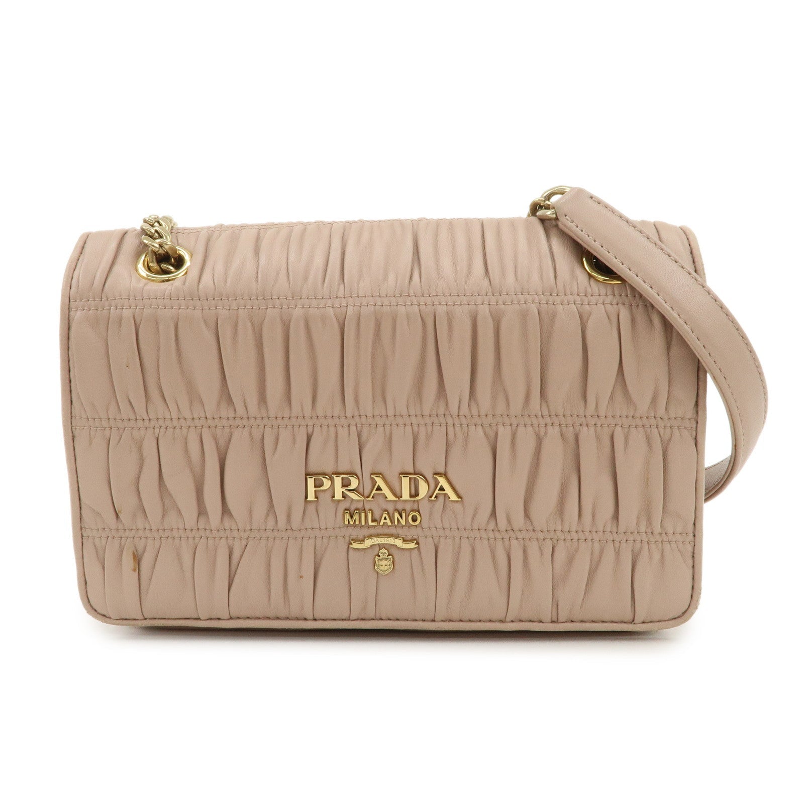 Shoulder Bag Gathered Leather Beige Pink