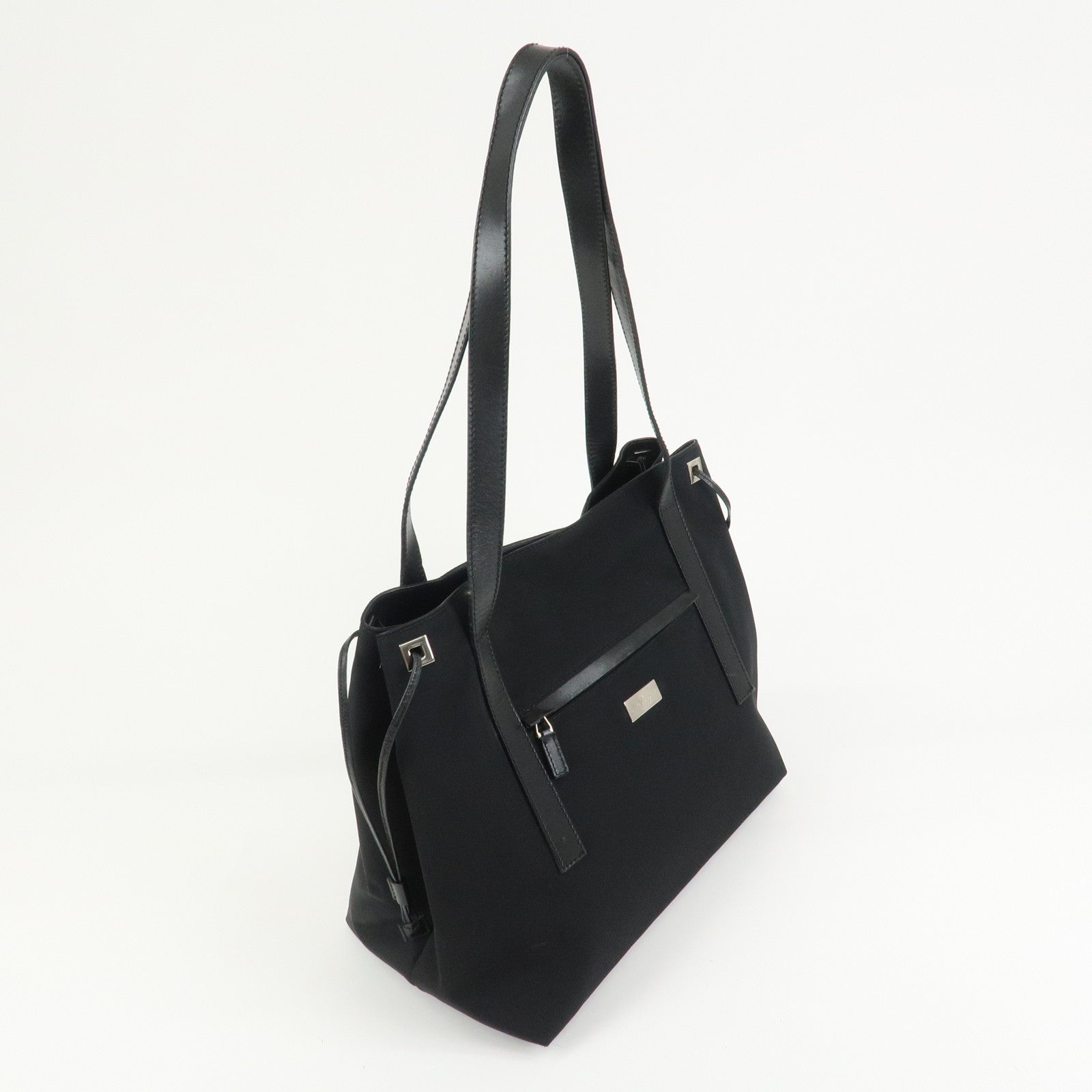 GUCCI Logo Nylon Leather Tote Bag Shoulder Bag Black 019??0493