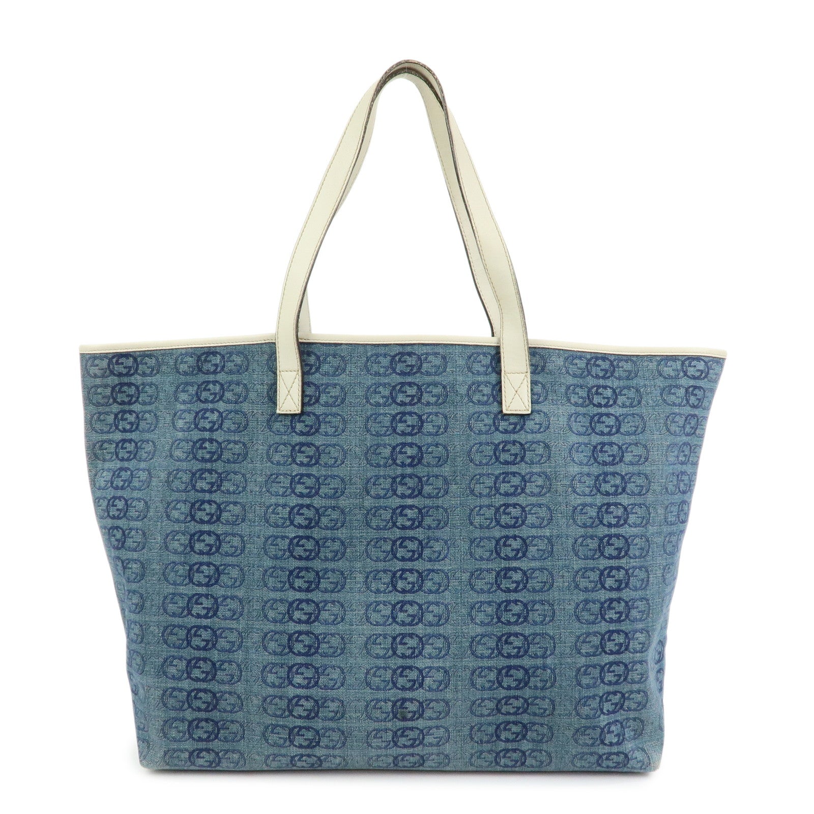 GUCCI Interlocking G GG Denim Leather Tote Bag Shoulder Bag 257245