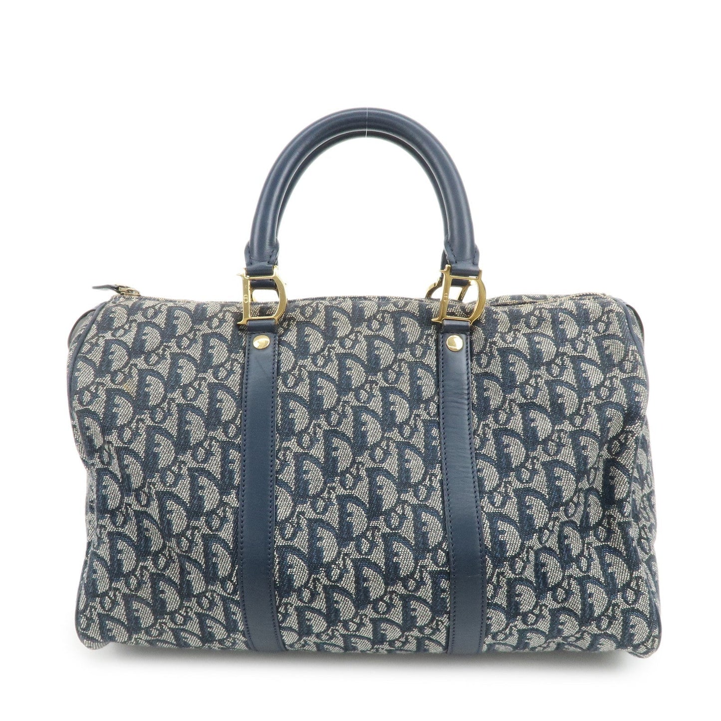 Dior Handbag Christian Trotter Jacquard Boston Bag Leather Canvas Navy