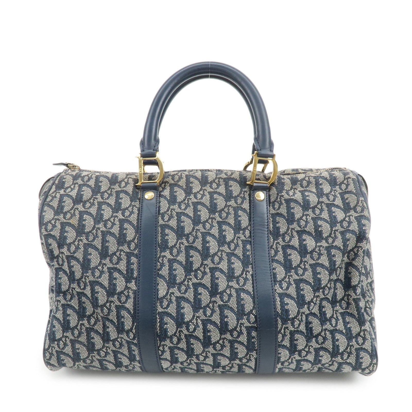 Dior Handbag Christian Trotter Jacquard Boston Bag Leather Canvas Navy