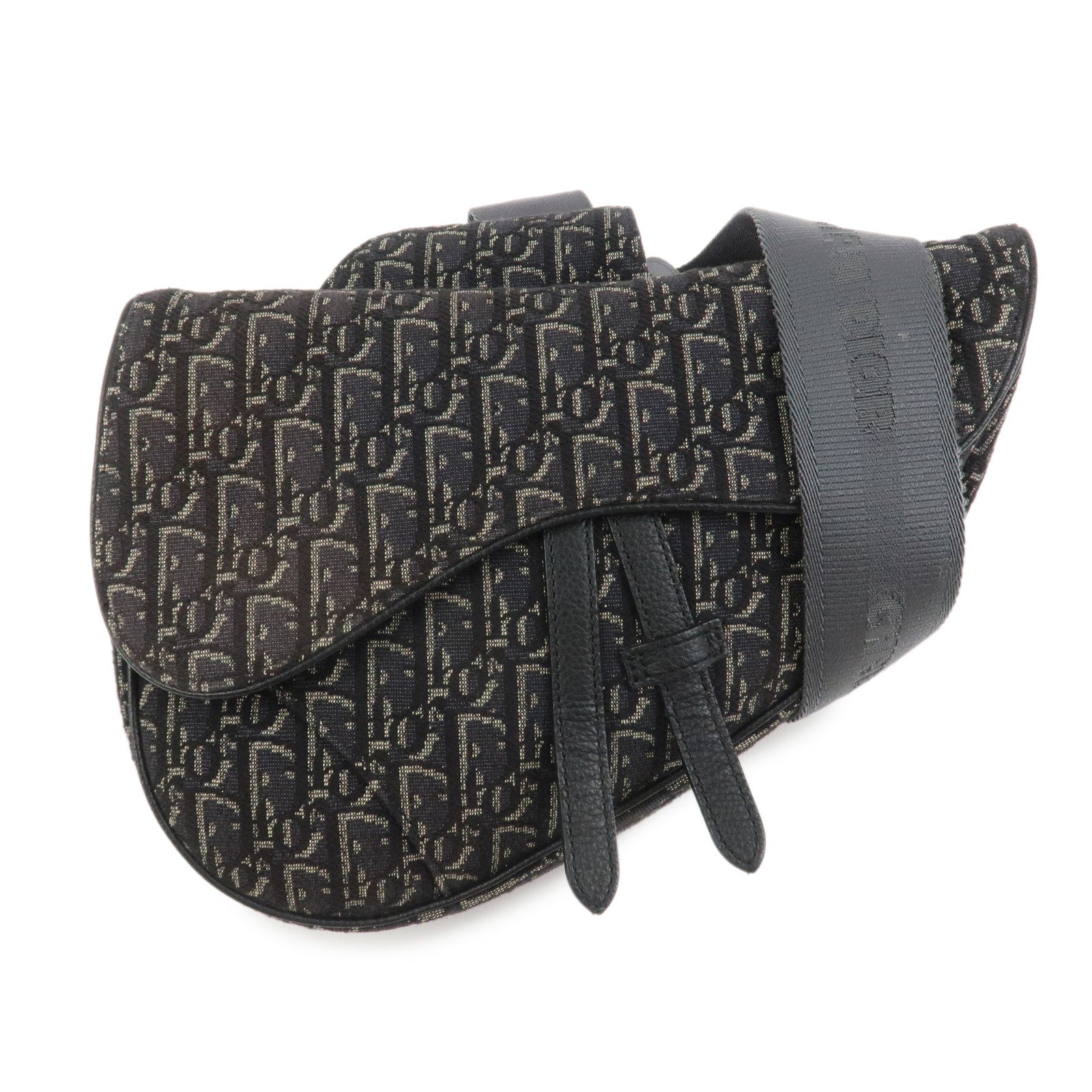Dior Handbag Christian Oblique Saddle Jacquard Waist Bag Leather Canvas