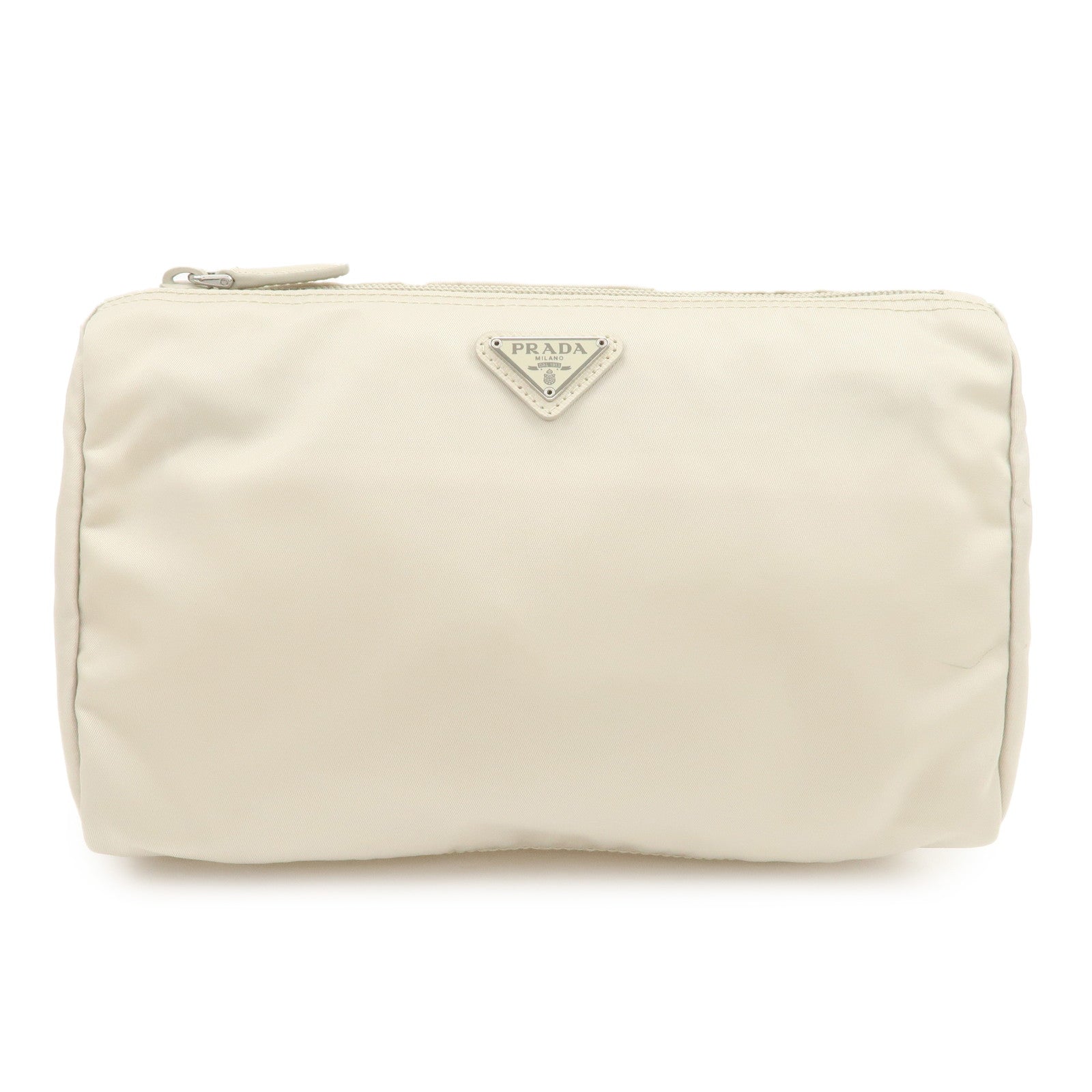 Triangle Cosmetic Pouch Makeup Bag Ivory Nylon Logo Handbag