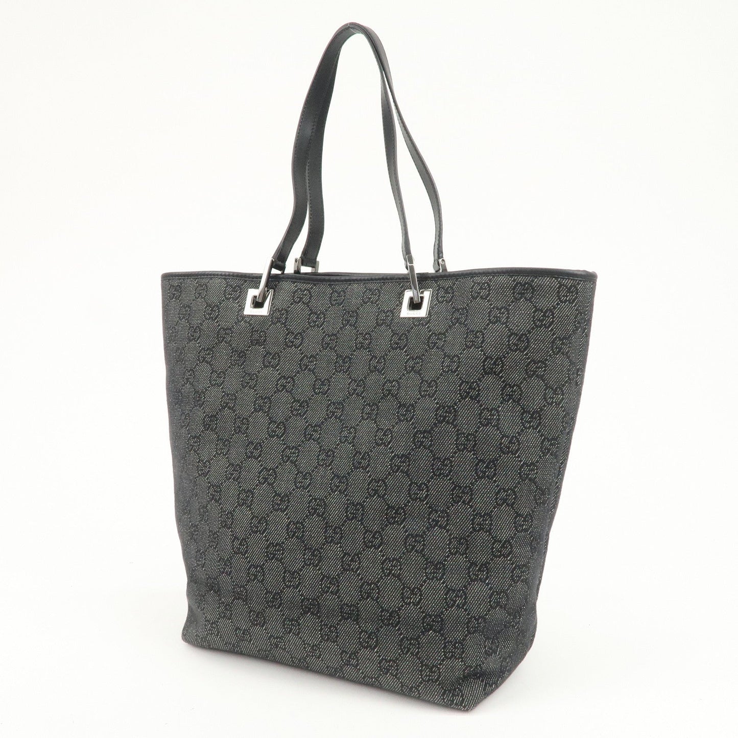 GUCCI GG Denim Leather Tote Bag Hand Bag Shoulder Bag Black 31243