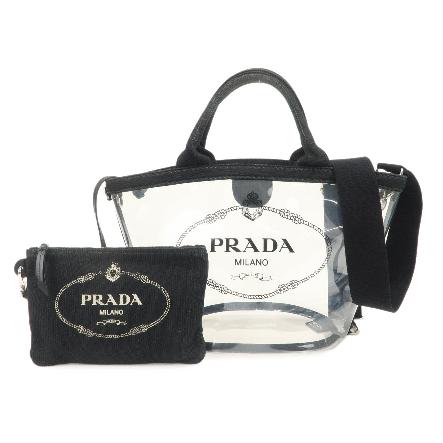 Vinyl 2Way Hand Bag Clear Leather Canvas Black Handbag