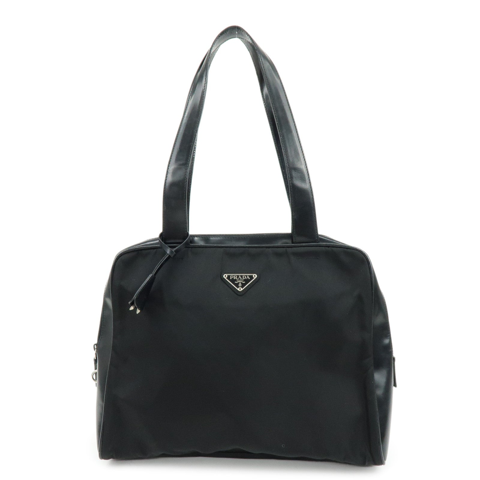 Tote Bag Triangle Shoulder Bag Leather Nylon Black
