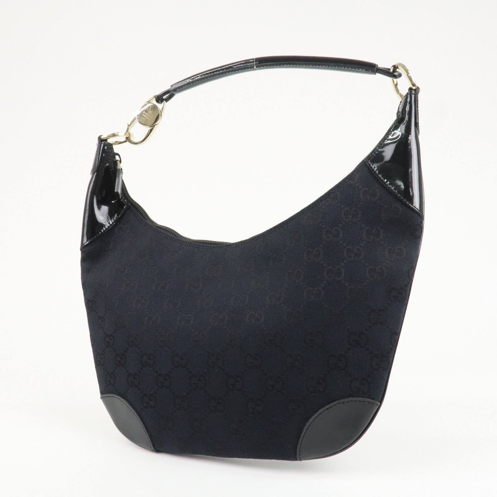 GUCCI GG Canvas Patent Leather Shoulder Bag Black 001.4158