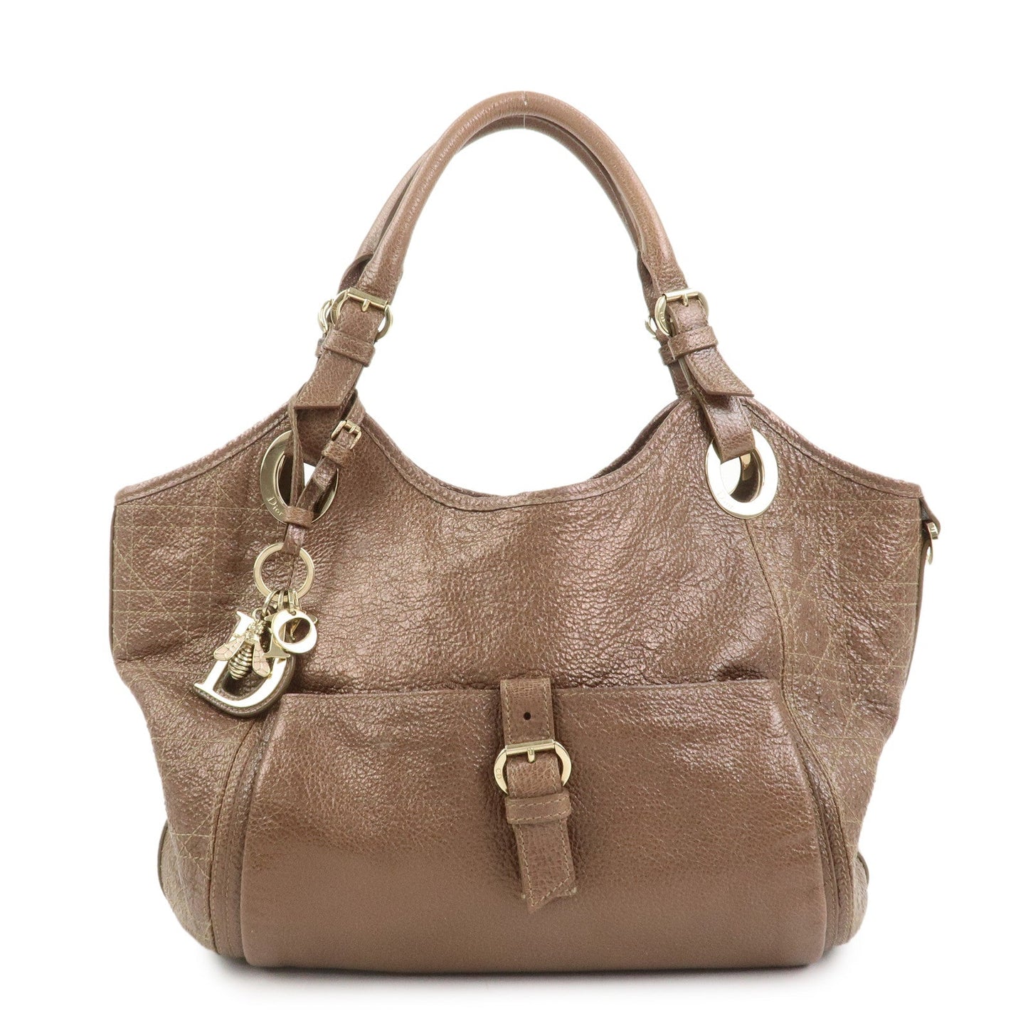 Dior Tote Bag Christian Lady Shoulder Bag Leather Brown