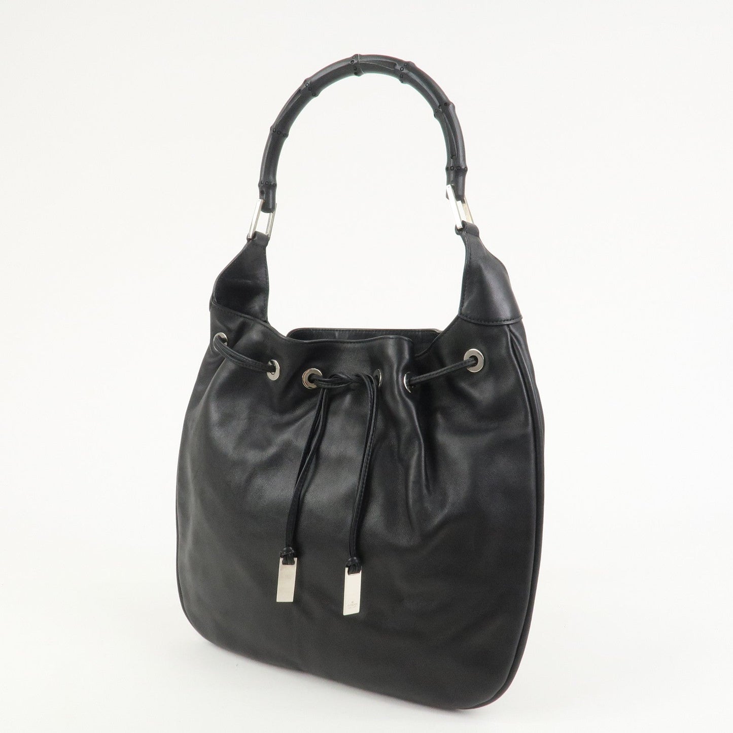 GUCCI Bamboo Leather Shoulder Bag Hand Bag Black 001?4033
