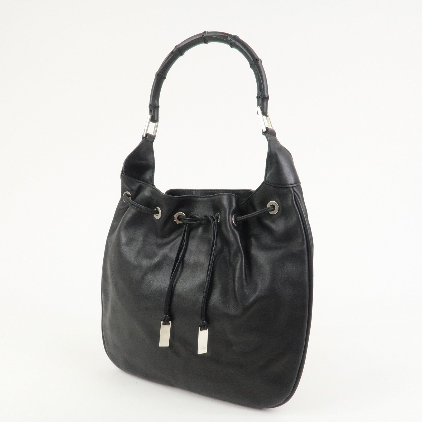 GUCCI Bamboo Leather Shoulder Bag Hand Bag Black 001?4033
