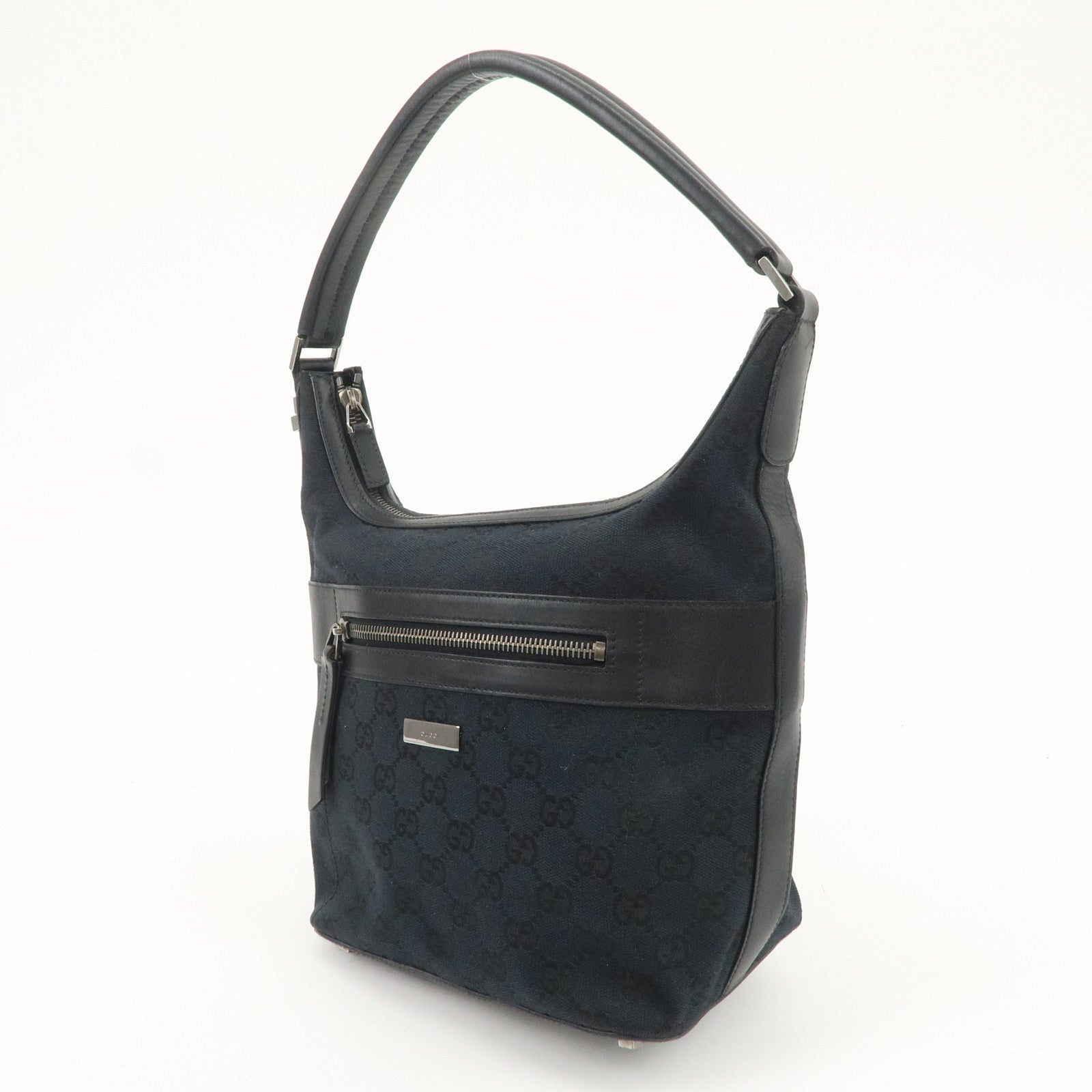 GUCCI GG Canvas Leather Shoulder Bag Hand Bag Black 001.4299