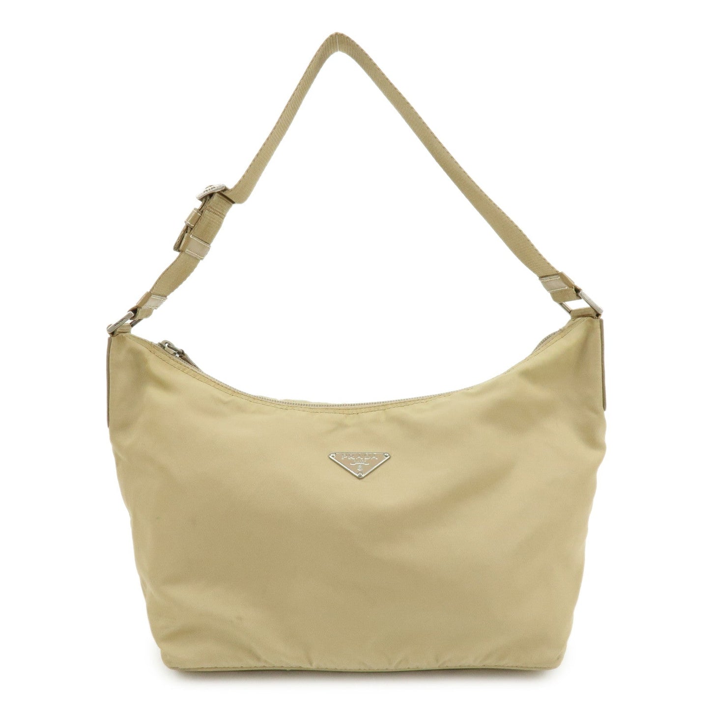 Shoulder Bag Triangle Hand Bag Leather Nylon Beige