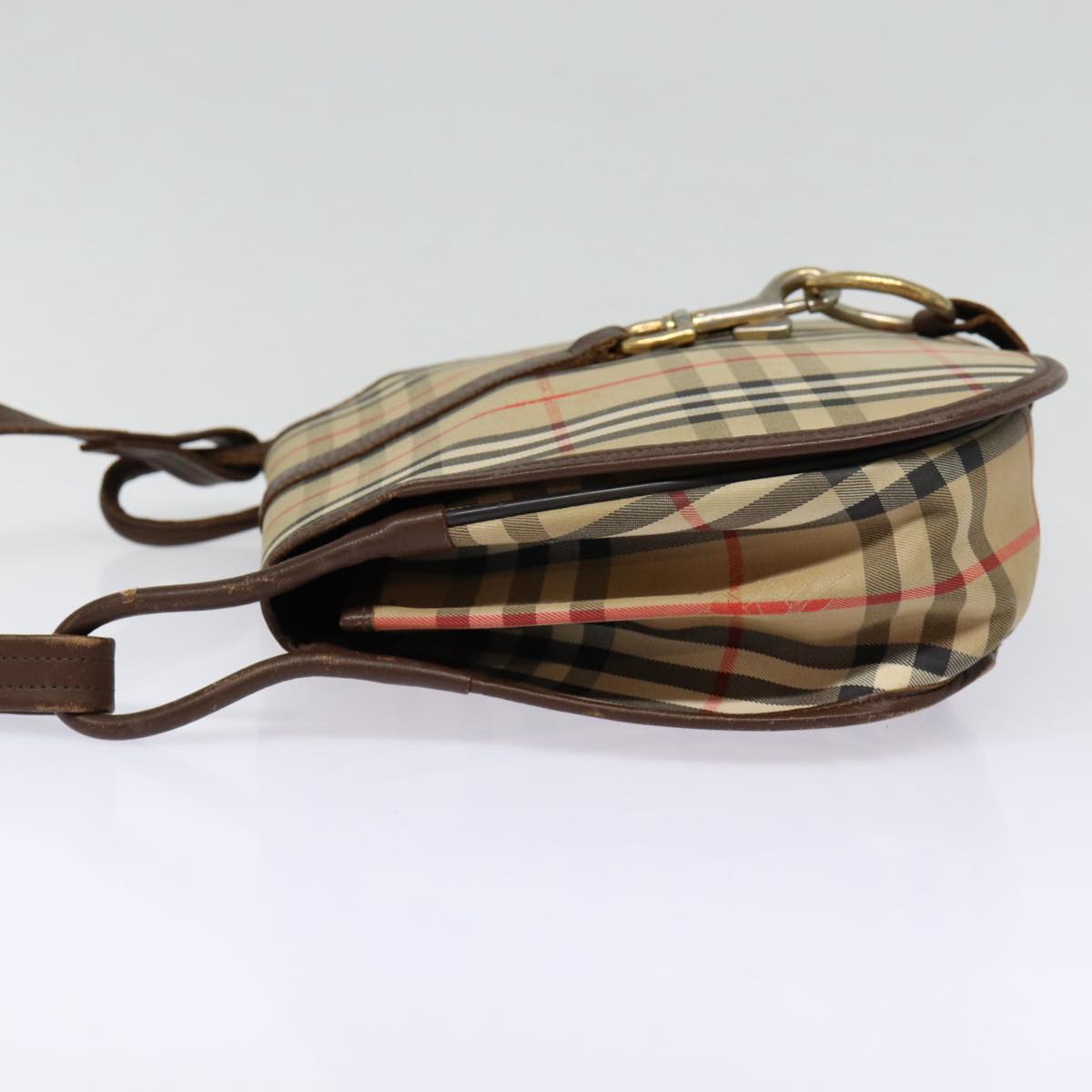 Burberry Check Shoulder Bag Canvas Brown