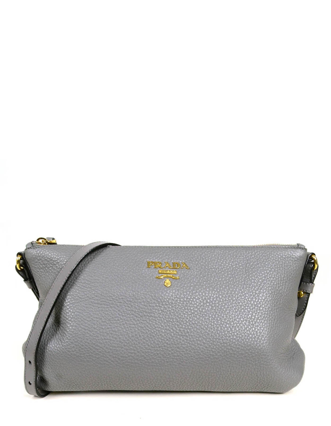 Prada Handbag Marmo Grey Messenger Crossbody Bag Leather Gray