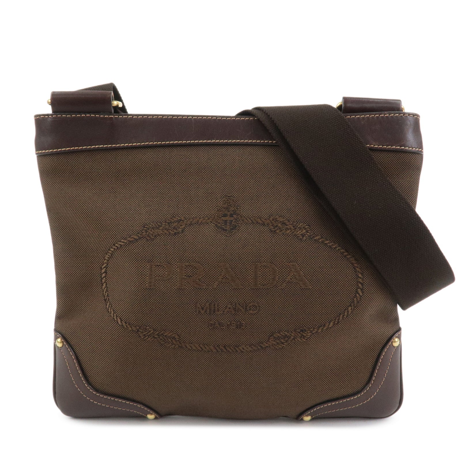 Shoulder Bag Jacquard Leather Brown Logo