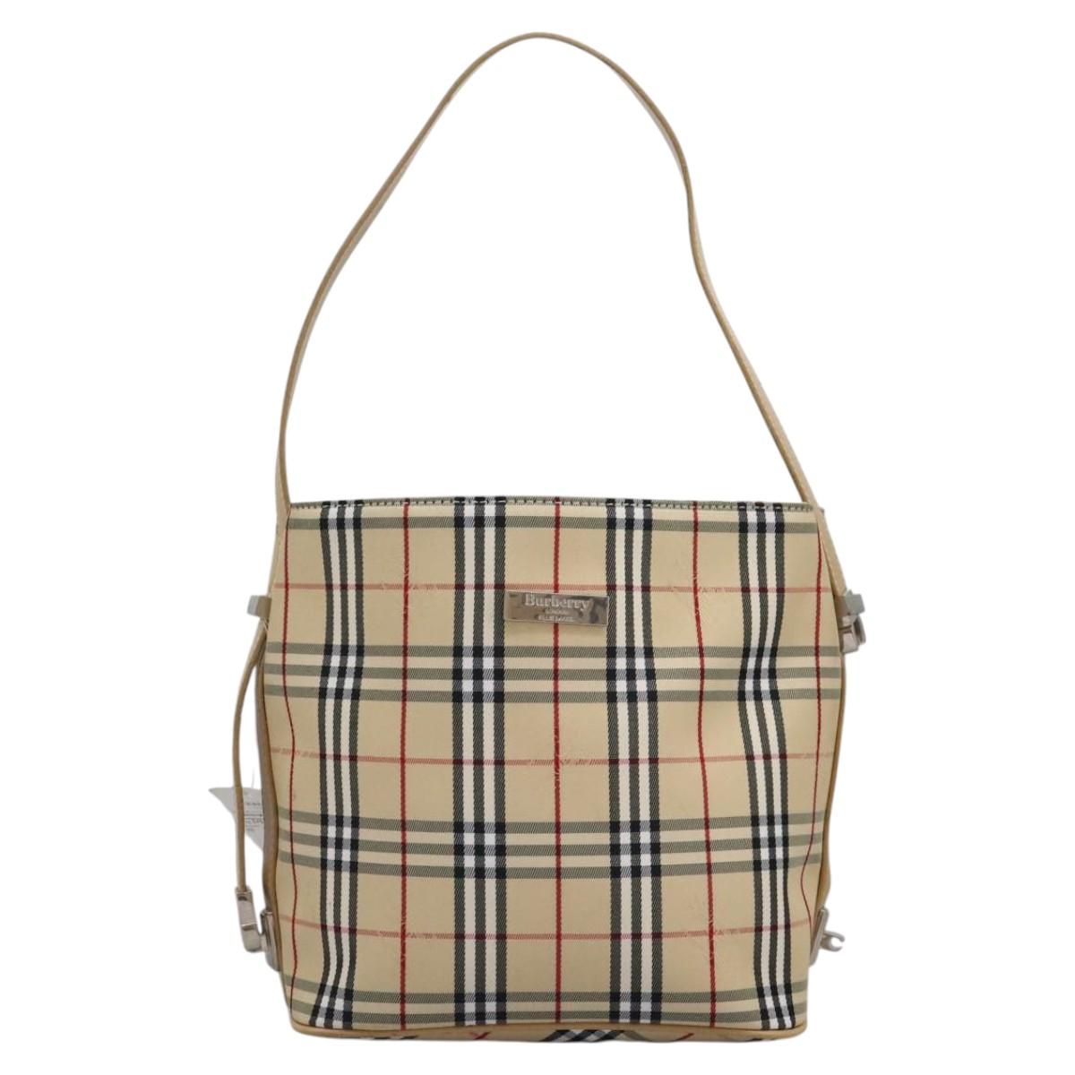 Burberry Label Shoulder Bag Canvas Beige Blue Shoulder Bag 1