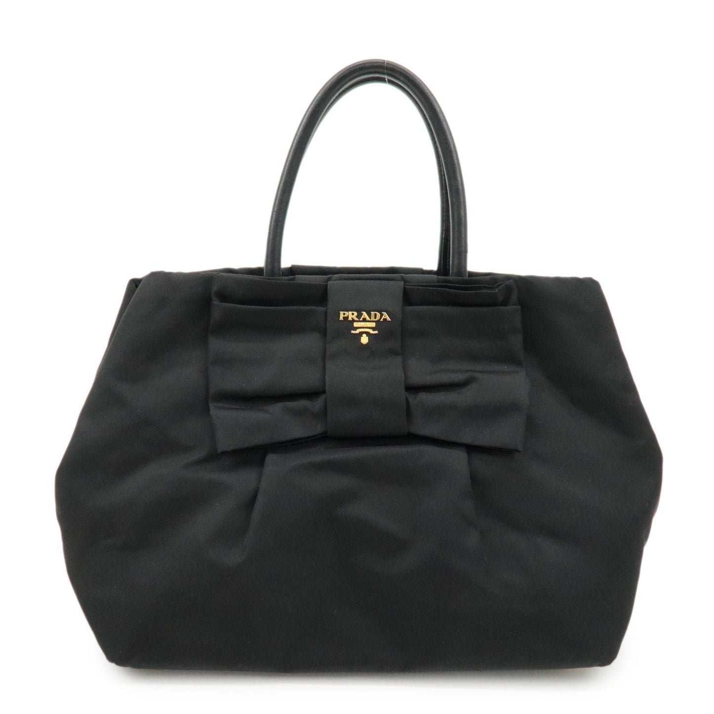 Tote Bag Ribbon Hand Bag d Leather Nylon Black