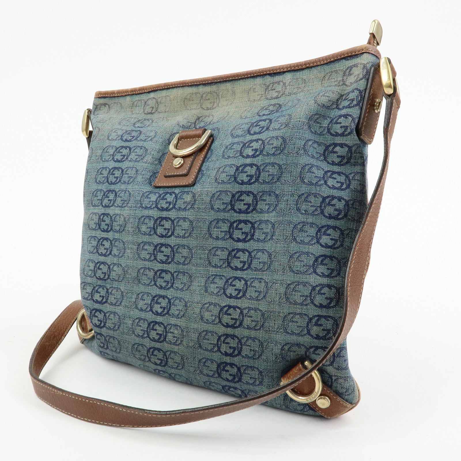 GUCCI Abbey Denim Leather Shoulder Bag Crossbody Bag Navy 131326