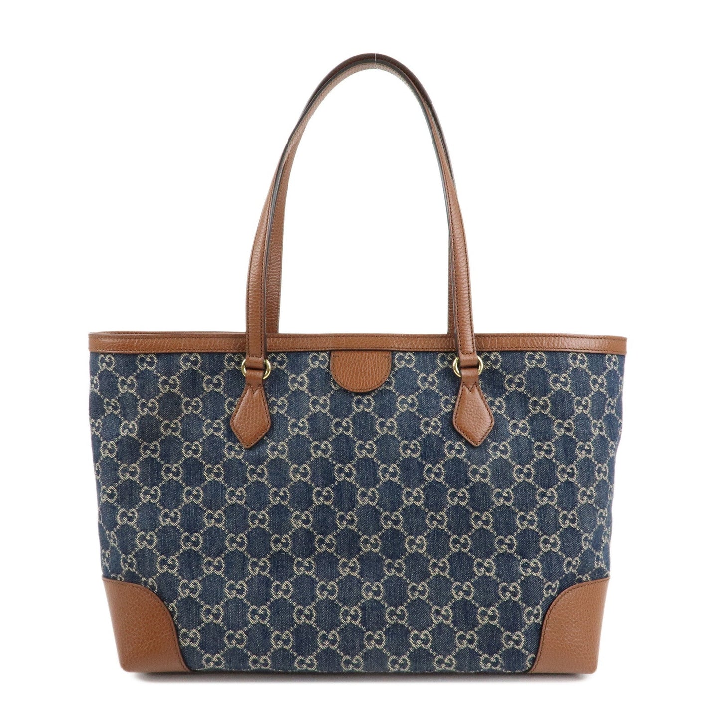 GUCCI Ophidia GG Denim Leather Tote Bag Blue Brown 631685