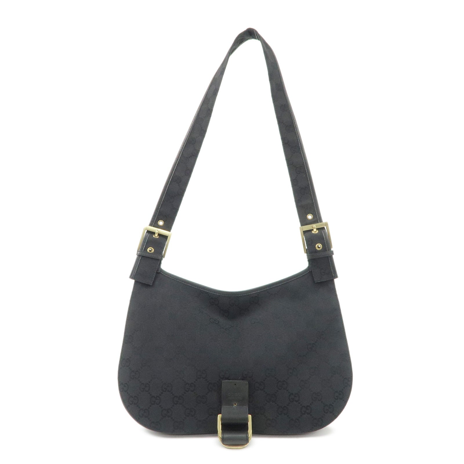 GUCCI GG Canvas Leather Shoulder Bag Hand Bag Black 90665