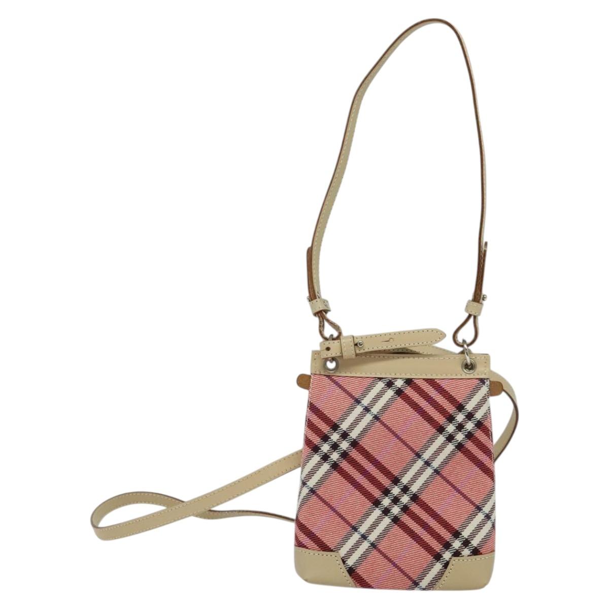 Burberry Label Shoulder Bag Canvas Blue Pink