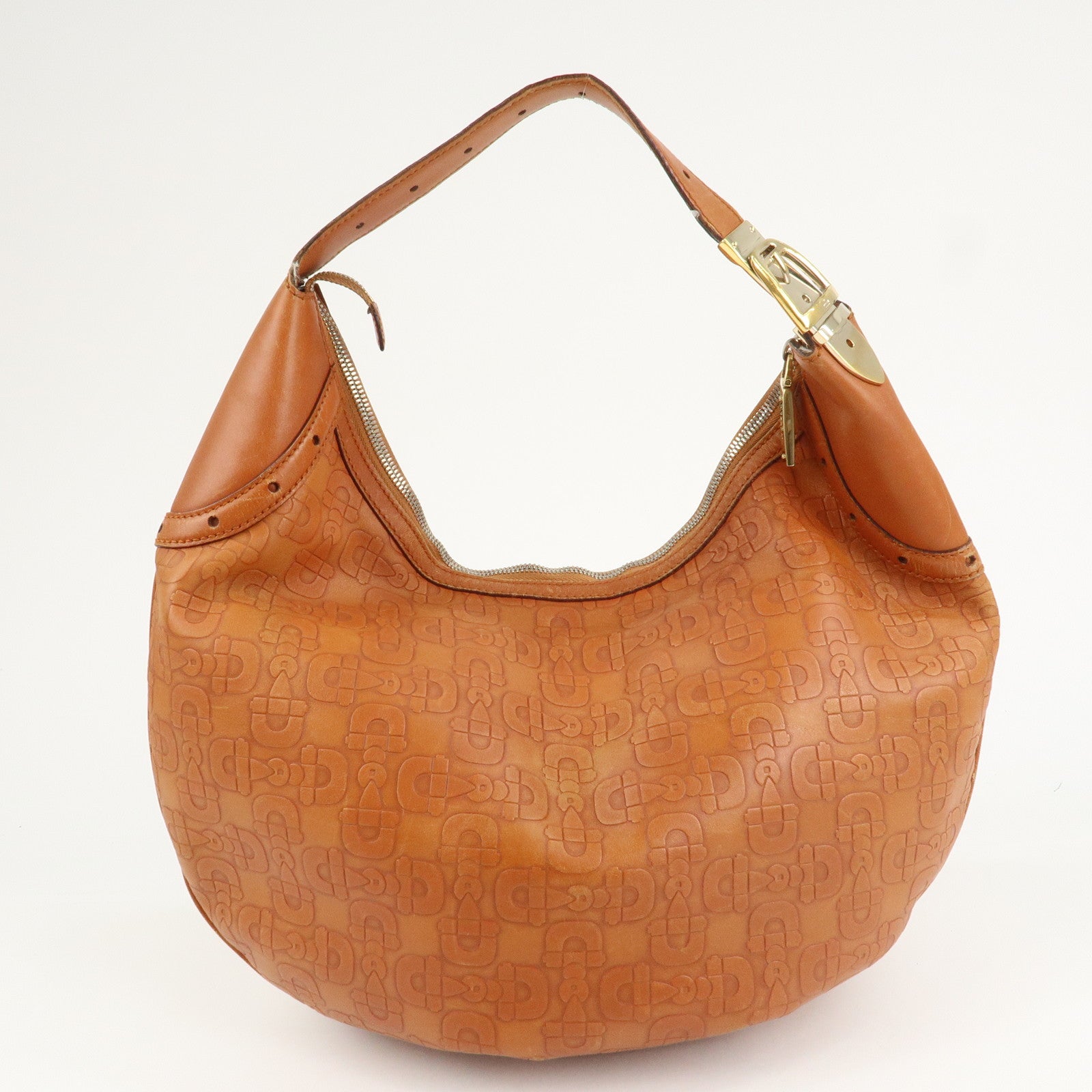 GUCCI Horsebit Leather Shoulder Bag Hand Bag Brown Gold HDW 145764