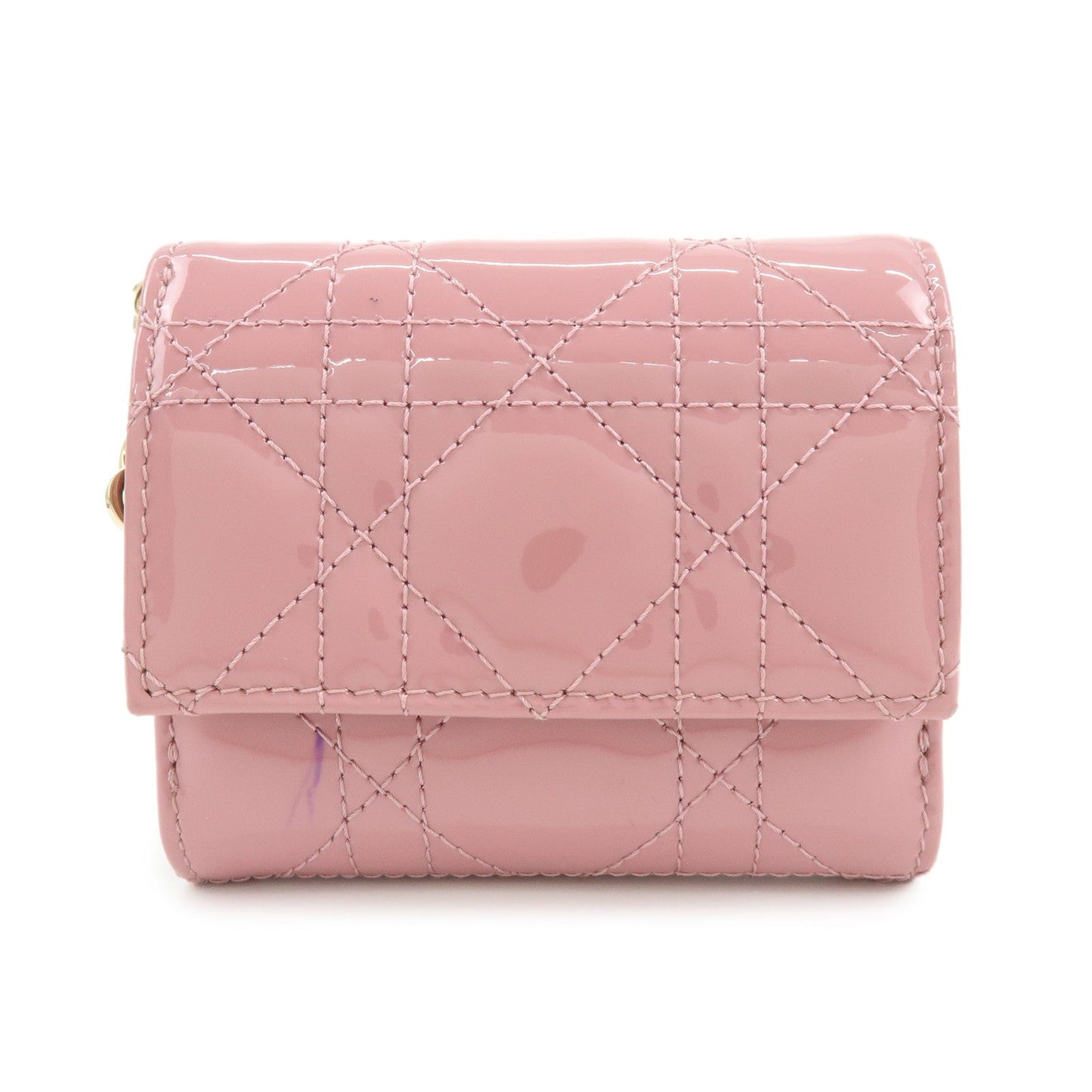 Dior Handbag Christian Cannage Bi-fold Compact Wallet Leather Patent Pink