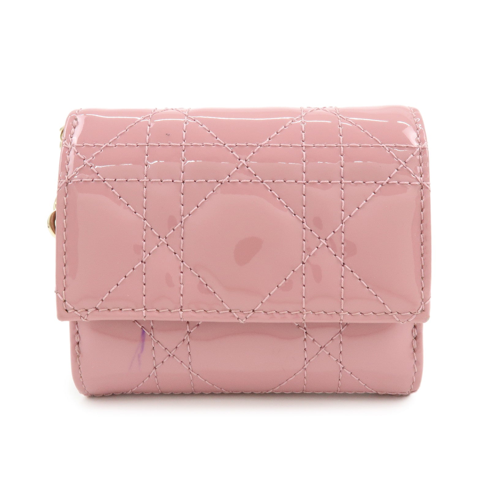 Dior Handbag Christian Cannage Bi-fold Compact Wallet Leather Patent Pink