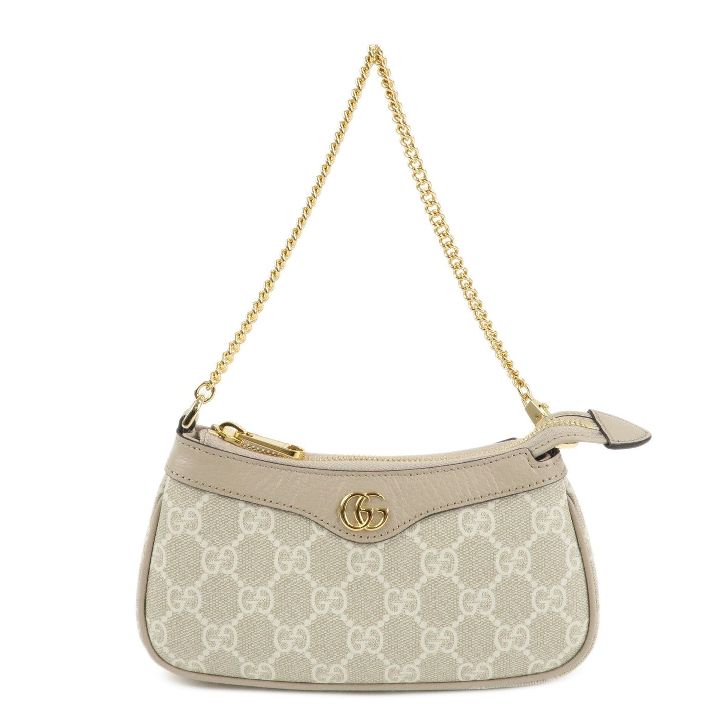 GUCCI Leather GG Supreme Chain Pouch Hand Bag Beige Brown 764960