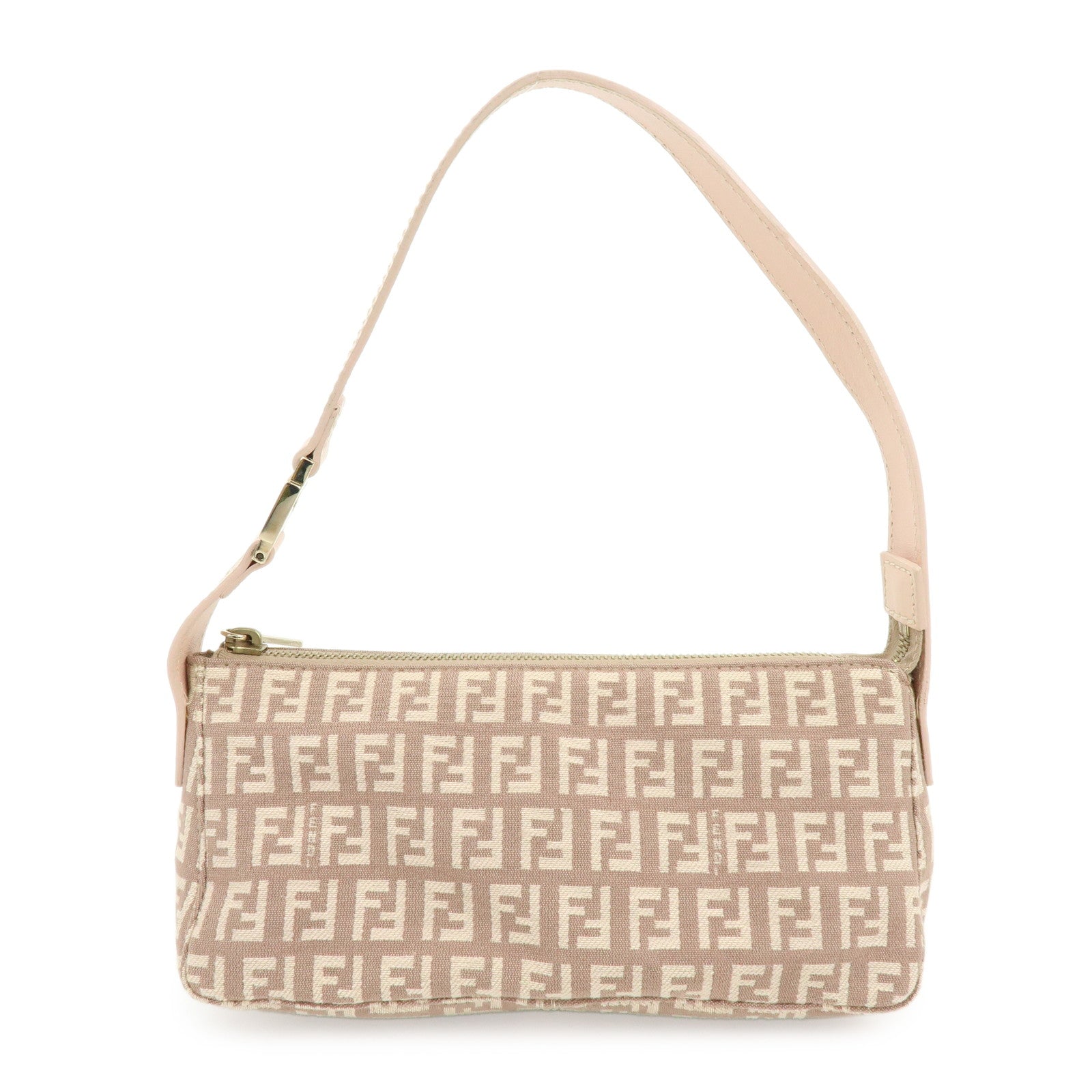 Zucchino Hand Bag Leather Canvas Beige Handbag