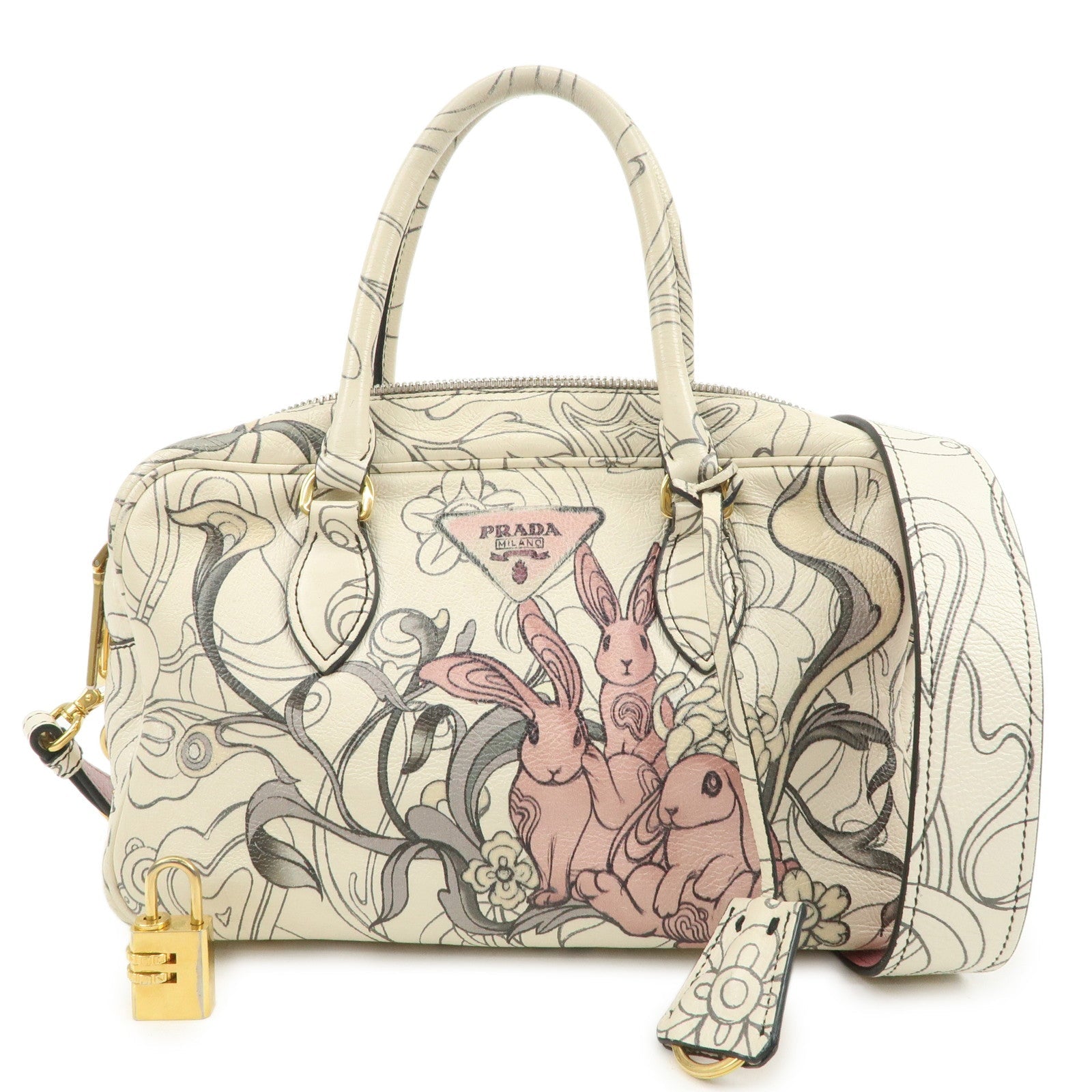 Shoulder Bag Triangle 2Way Hand Rabbit Leather Logo