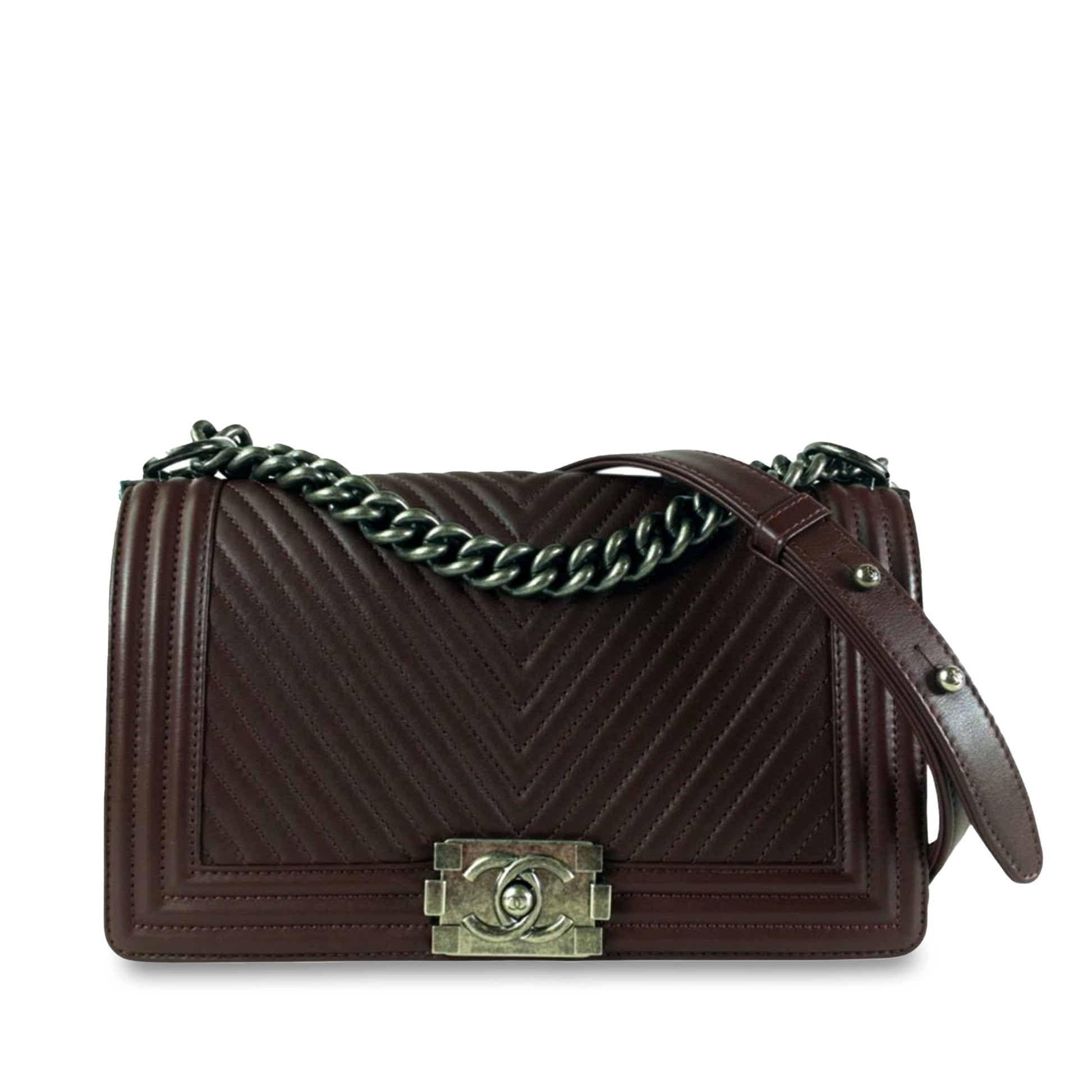 CHANEL Medium Lambskin Chevron Boy Flap Crossbody Bag